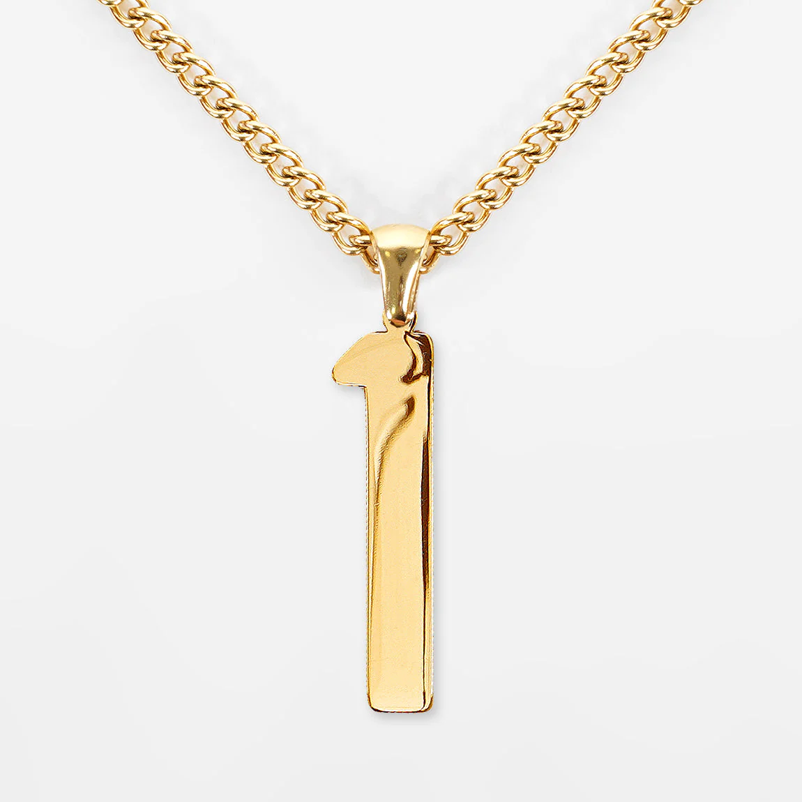 1 Number Pendant with Chain Kids Necklace - Gold Plated Stainless Steel