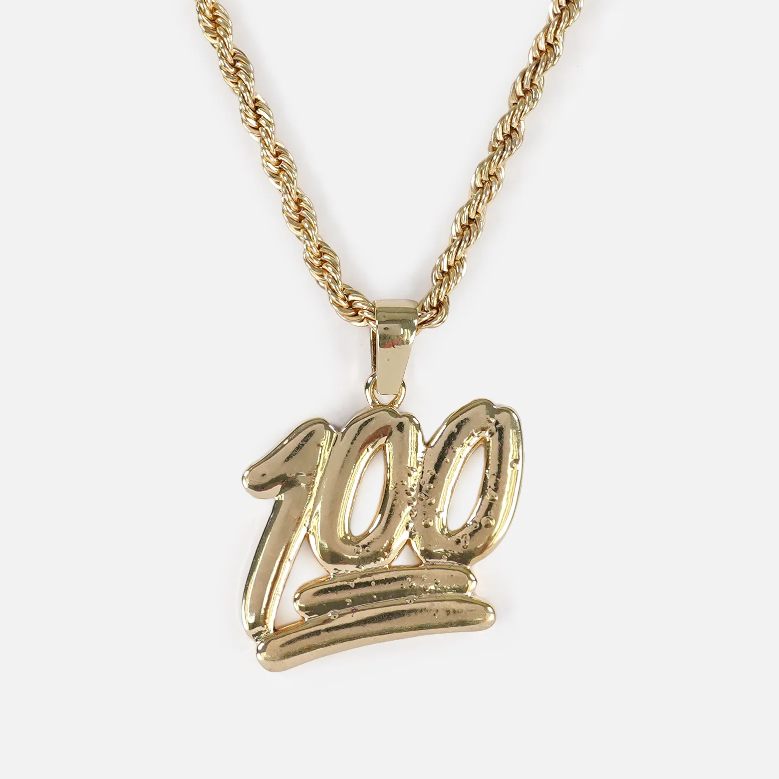 100 Emoticon 1¾" Pendant with Chain Necklace - Gold Plated Stainless Steel - Image 2