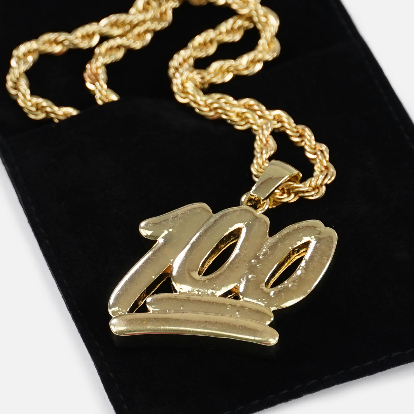 100 Emoticon 1¾" Pendant with Chain Necklace - Gold Plated Stainless Steel - Image 5