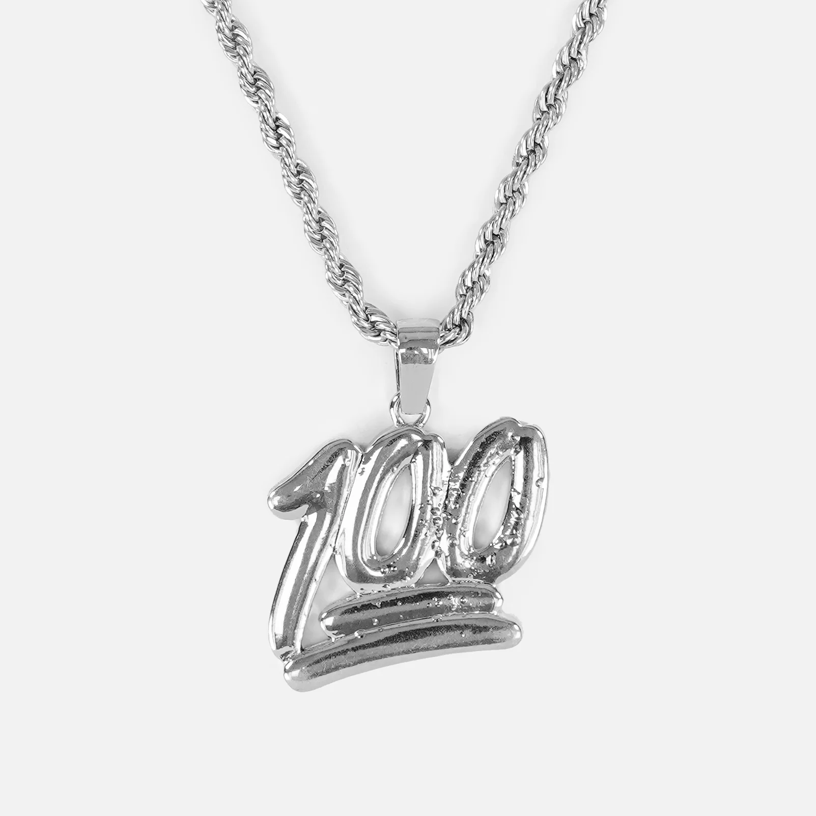 100 Emoticon 1¾" Pendant with Chain Necklace - Stainless Steel - Image 2
