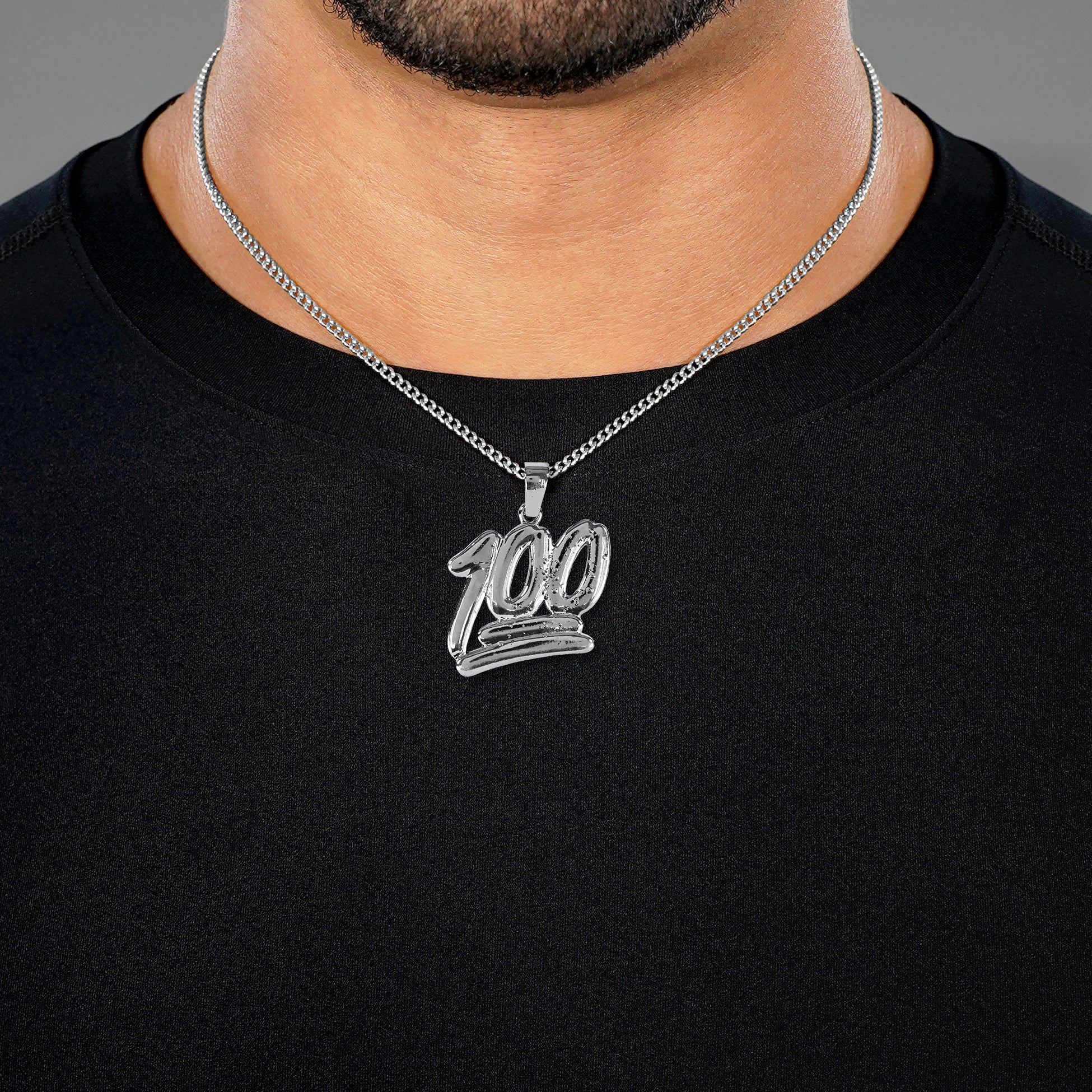 100 Emoticon 1¾" Pendant with Chain Necklace - Stainless Steel - Image 3