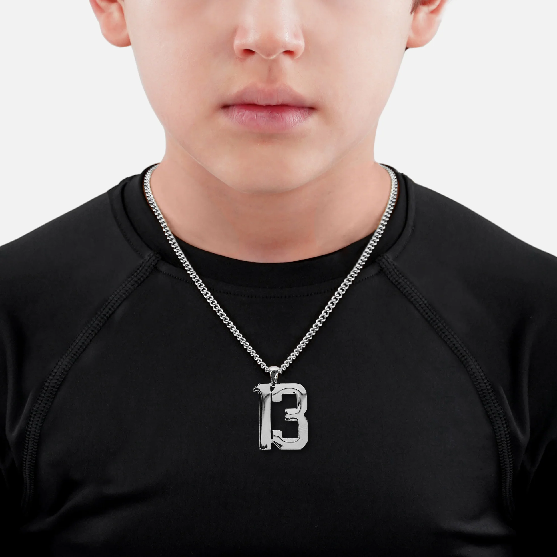 13 Number Pendant with Chain Kids Necklace - Stainless Steel - Image 2