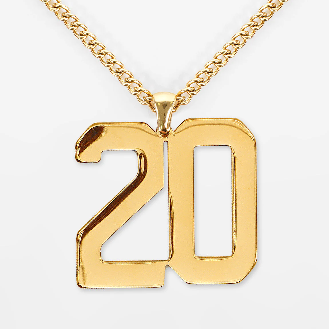 20 Number Pendant with Chain Kids Necklace - Gold Plated Stainless Steel