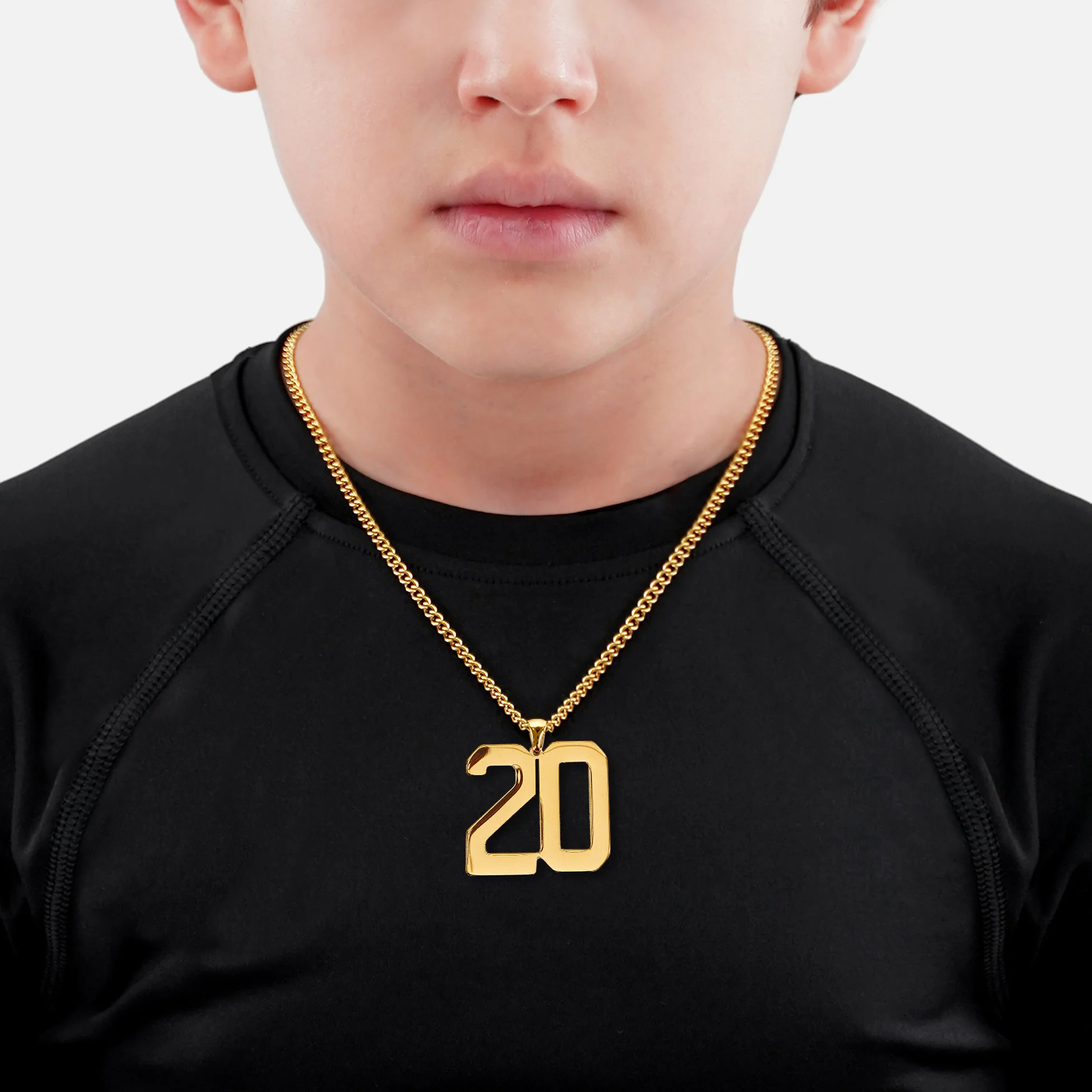20 Number Pendant with Chain Kids Necklace - Gold Plated Stainless Steel - Image 2