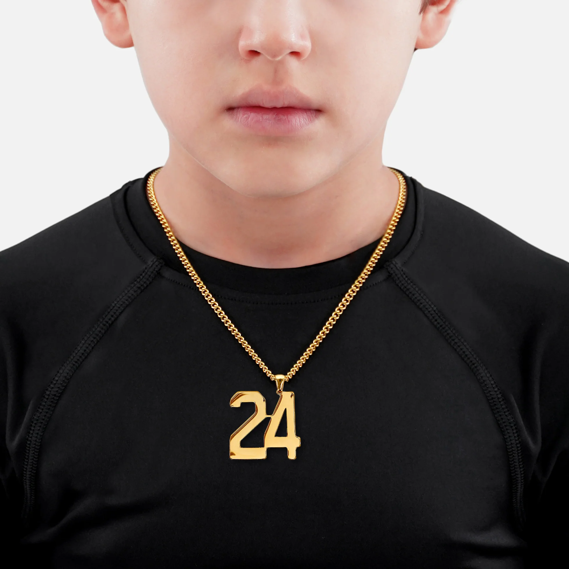 24 Number Pendant with Chain Kids Necklace - Gold Plated Stainless Steel - Image 2