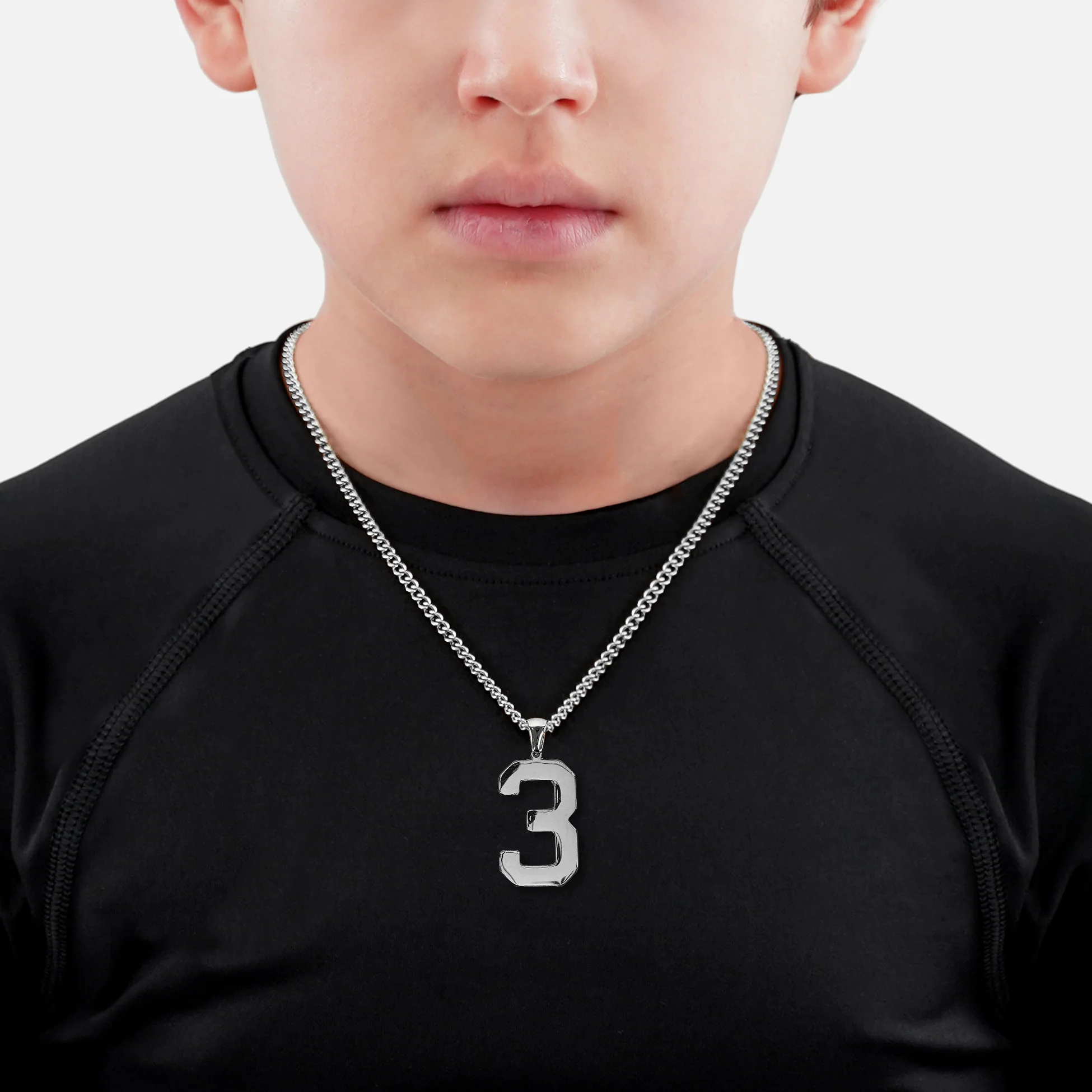 3 Number Pendant with Chain Kids Necklace - Stainless Steel - Image 2
