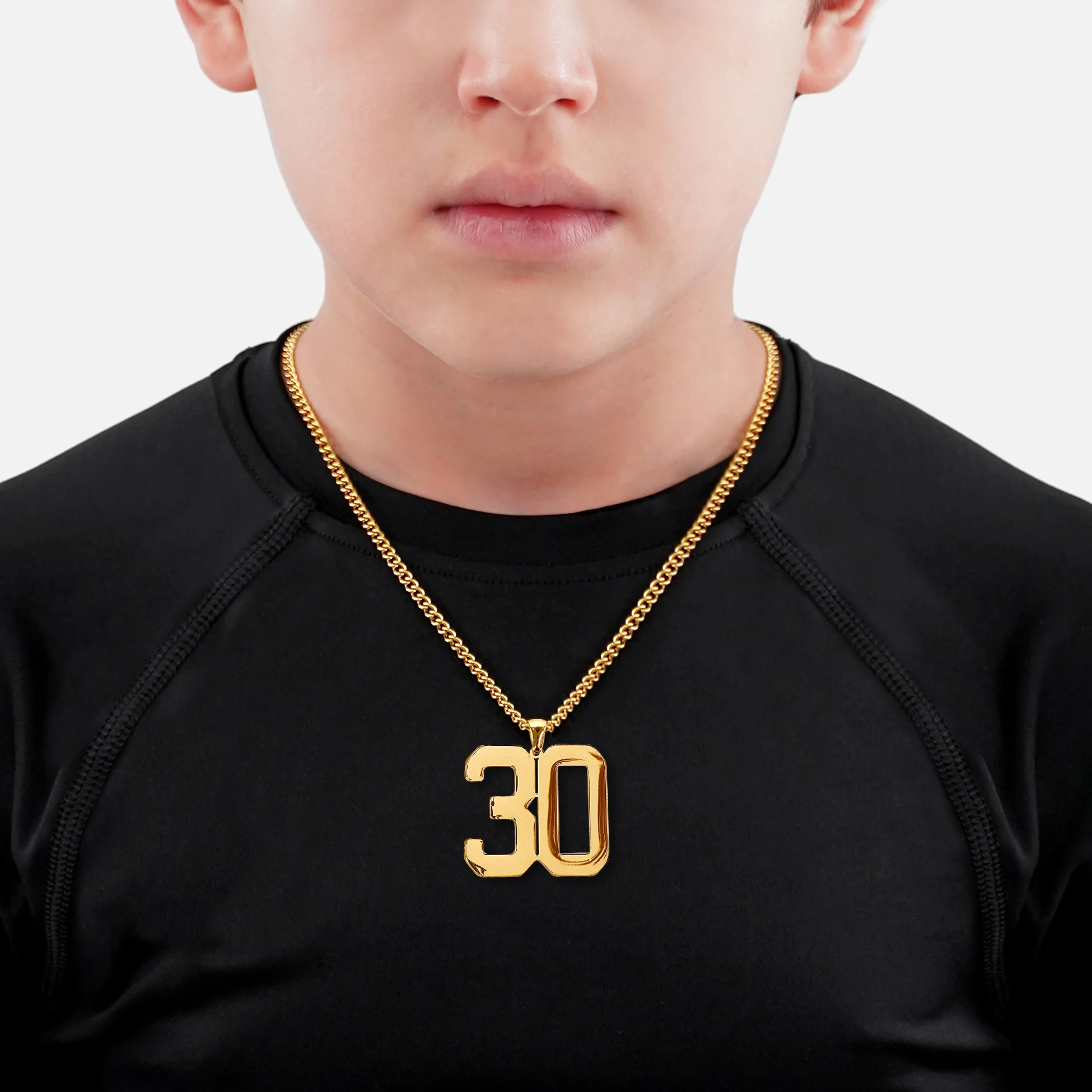 30 Number Pendant with Chain Kids Necklace - Gold Plated Stainless Steel - Image 2