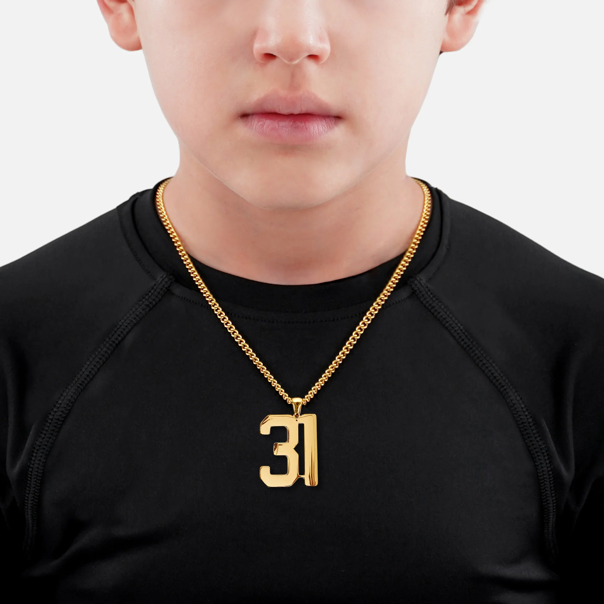 31 Number Pendant with Chain Kids Necklace - Gold Plated Stainless Steel - Image 2