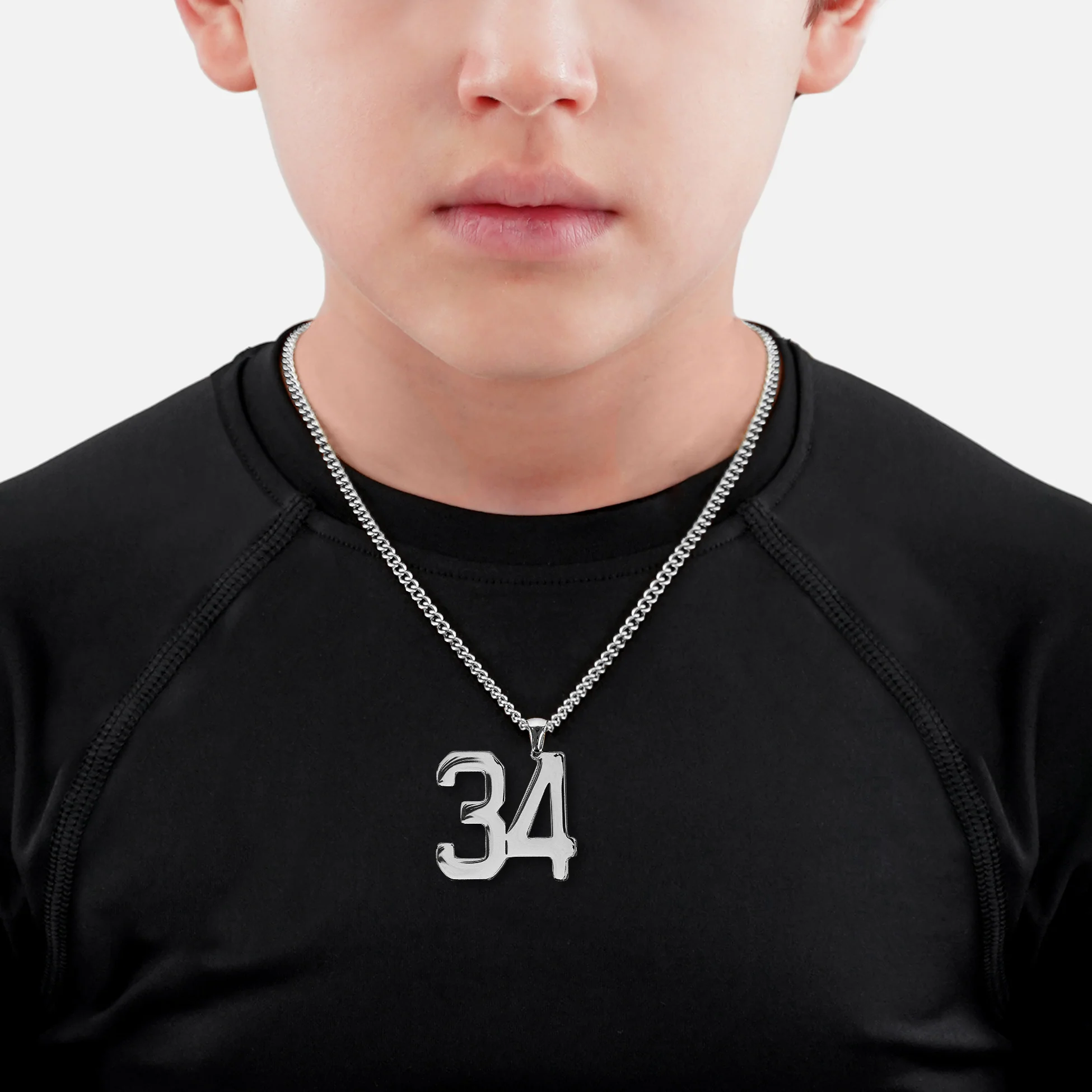 34 Number Pendant with Chain Kids Necklace - Stainless Steel - Image 2