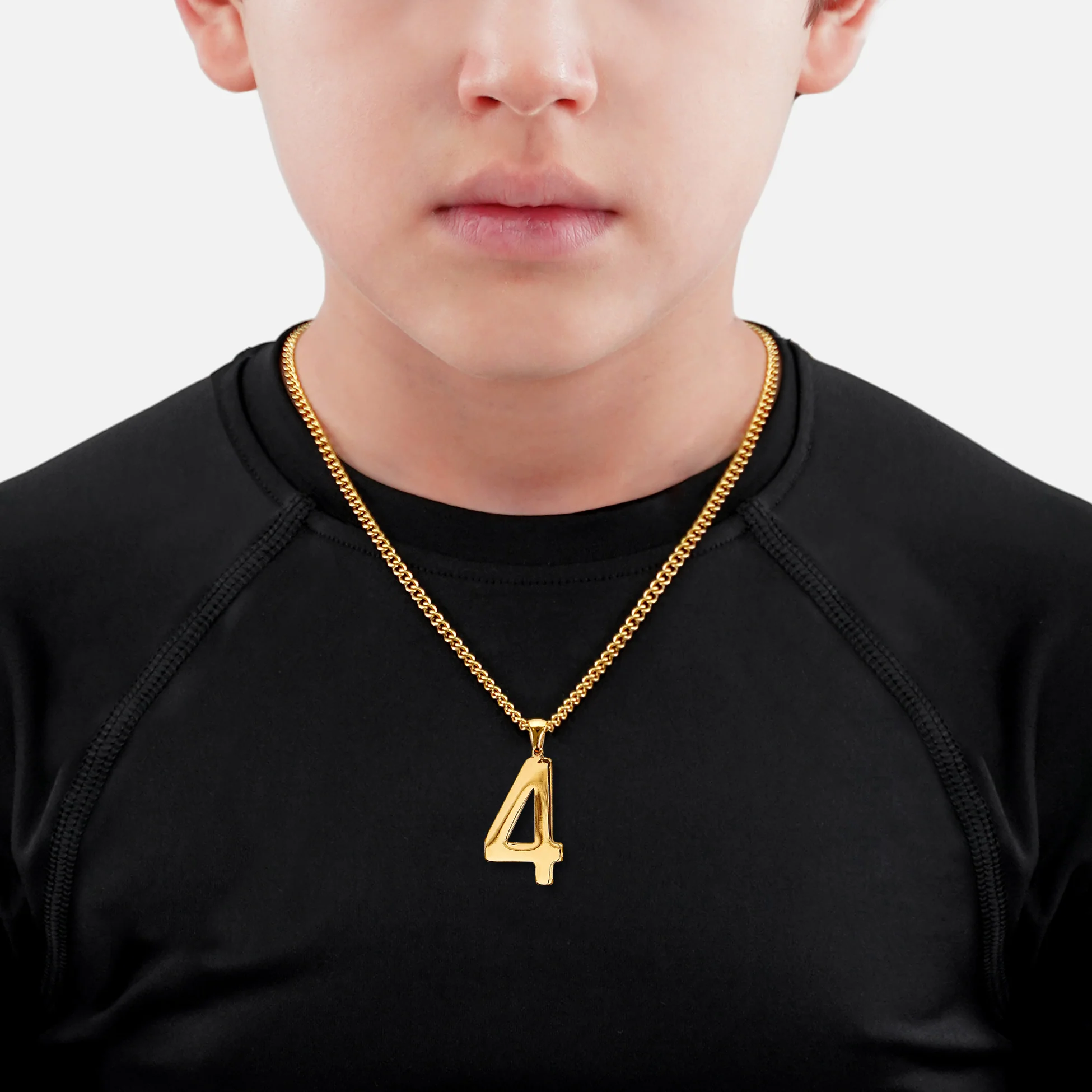 4 Number Pendant with Chain Kids Necklace - Gold Plated Stainless Steel - Image 2