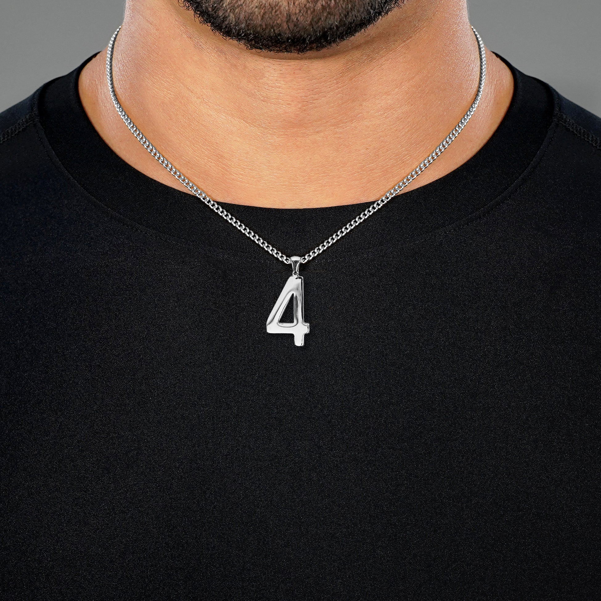 4 Number Pendant with Chain Kids Necklace - Stainless Steel - Image 3