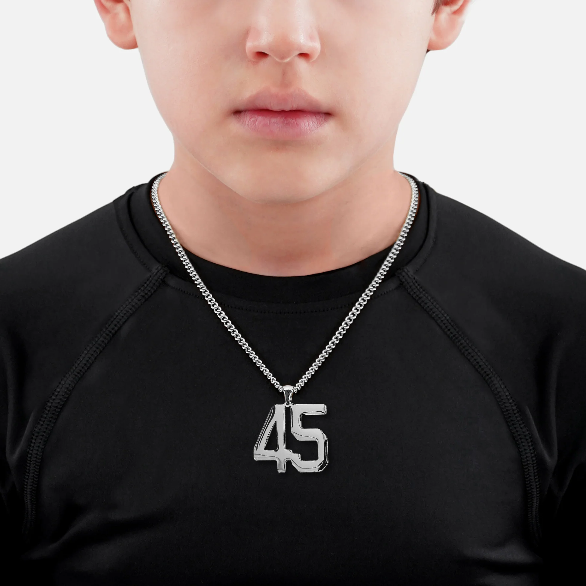45 Number Pendant with Chain Kids Necklace - Stainless Steel - Image 2