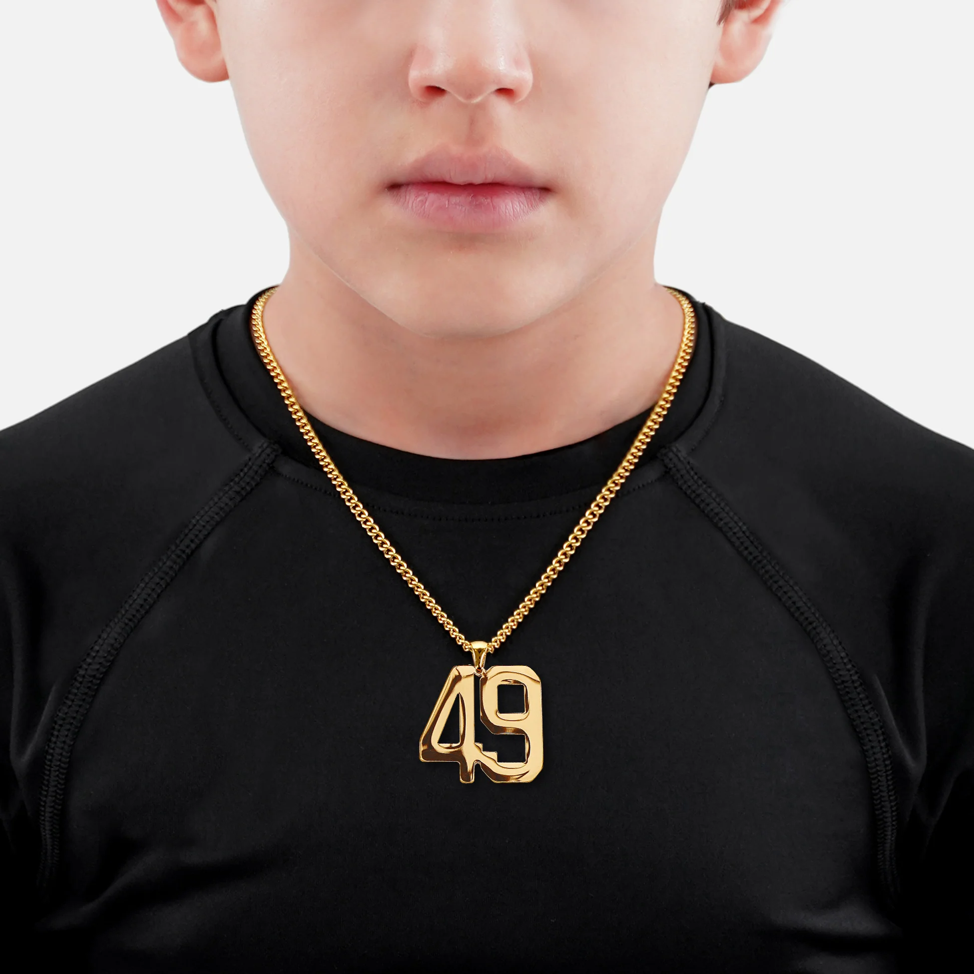 49 Number Pendant with Chain Kids Necklace - Gold Plated Stainless Steel - Image 2