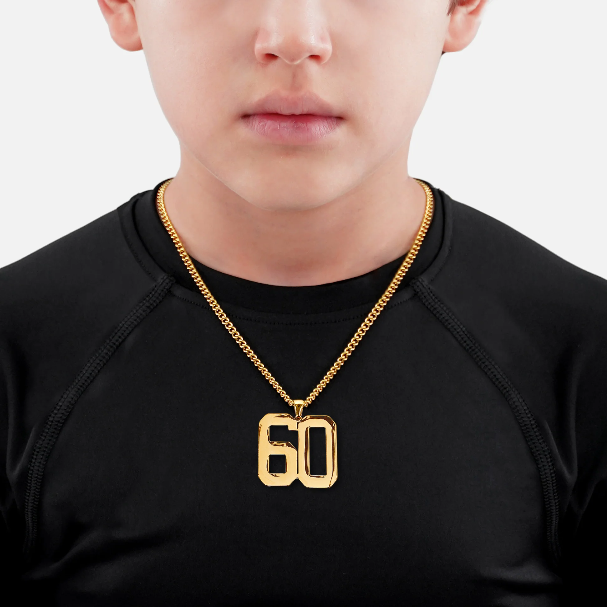 60 Number Pendant with Chain Kids Necklace - Gold Plated Stainless Steel - Image 2