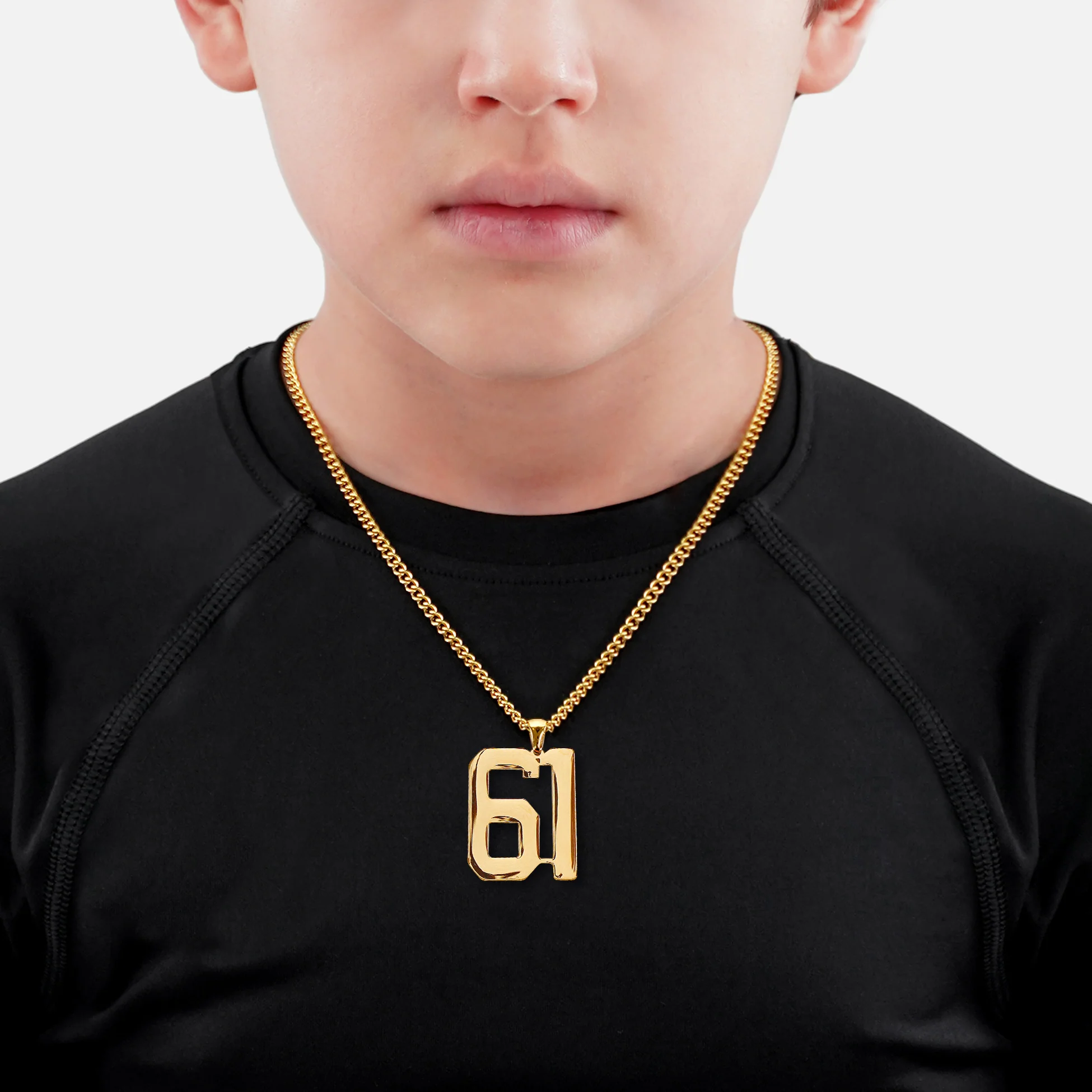 61 Number Pendant with Chain Kids Necklace - Gold Plated Stainless Steel - Image 2