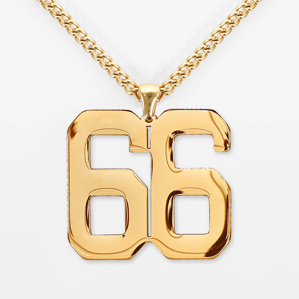 66 Number Pendant with Chain Kids Necklace - Gold Plated Stainless Steel