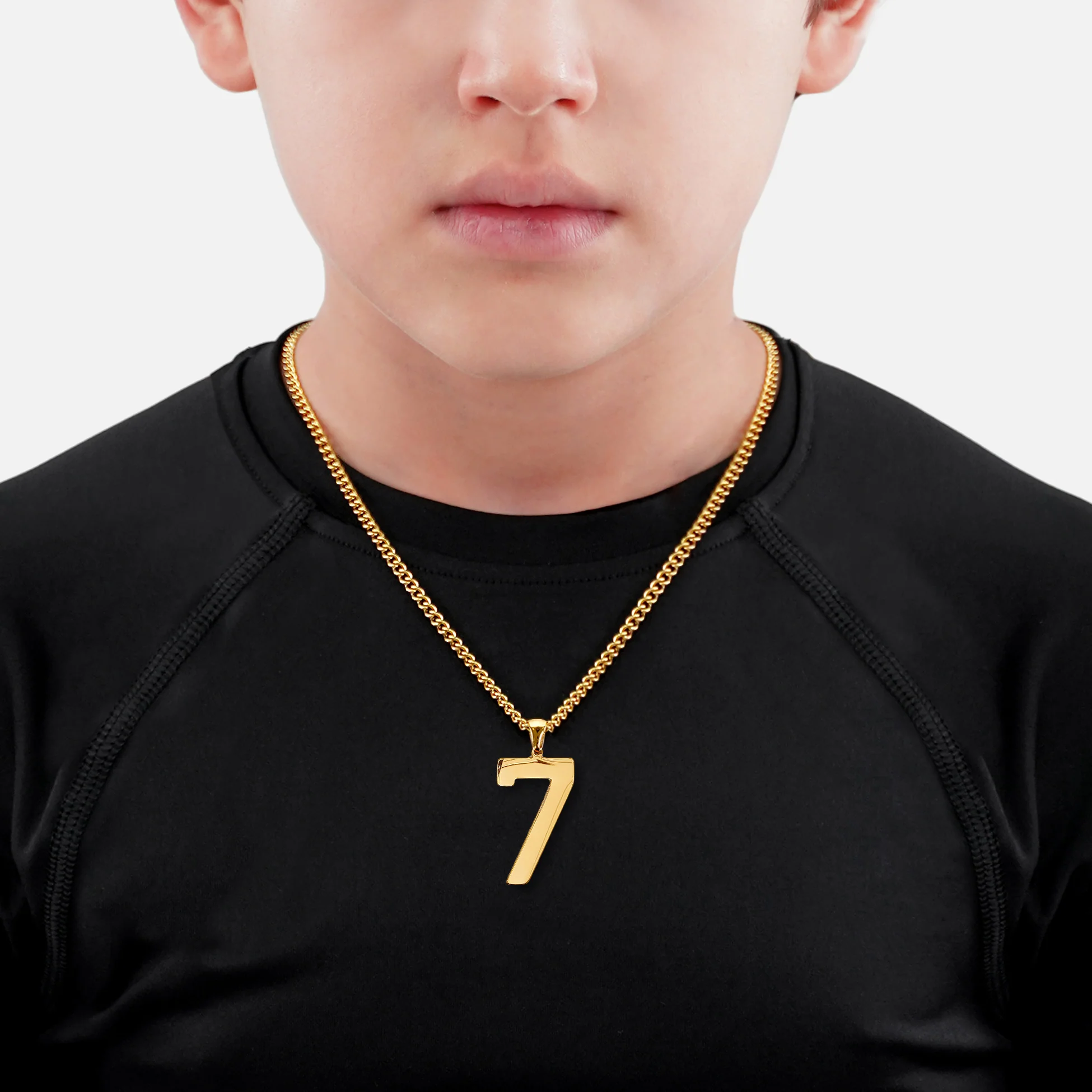 7 Number Pendant with Chain Kids Necklace - Gold Plated Stainless Steel - Image 2
