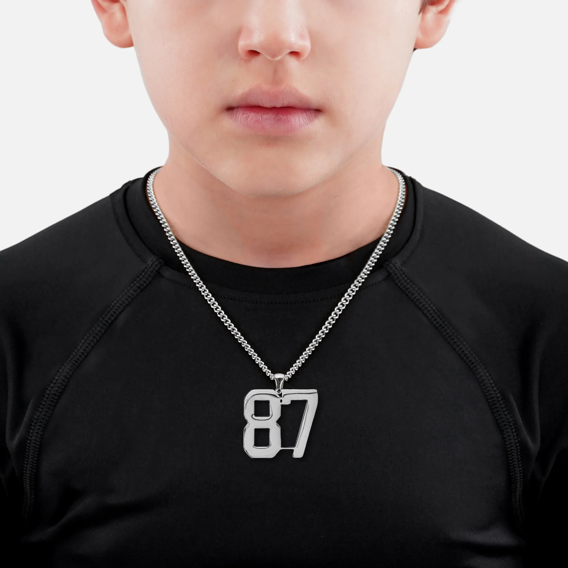 87 Number Pendant with Chain Kids Necklace - Stainless Steel - Image 2