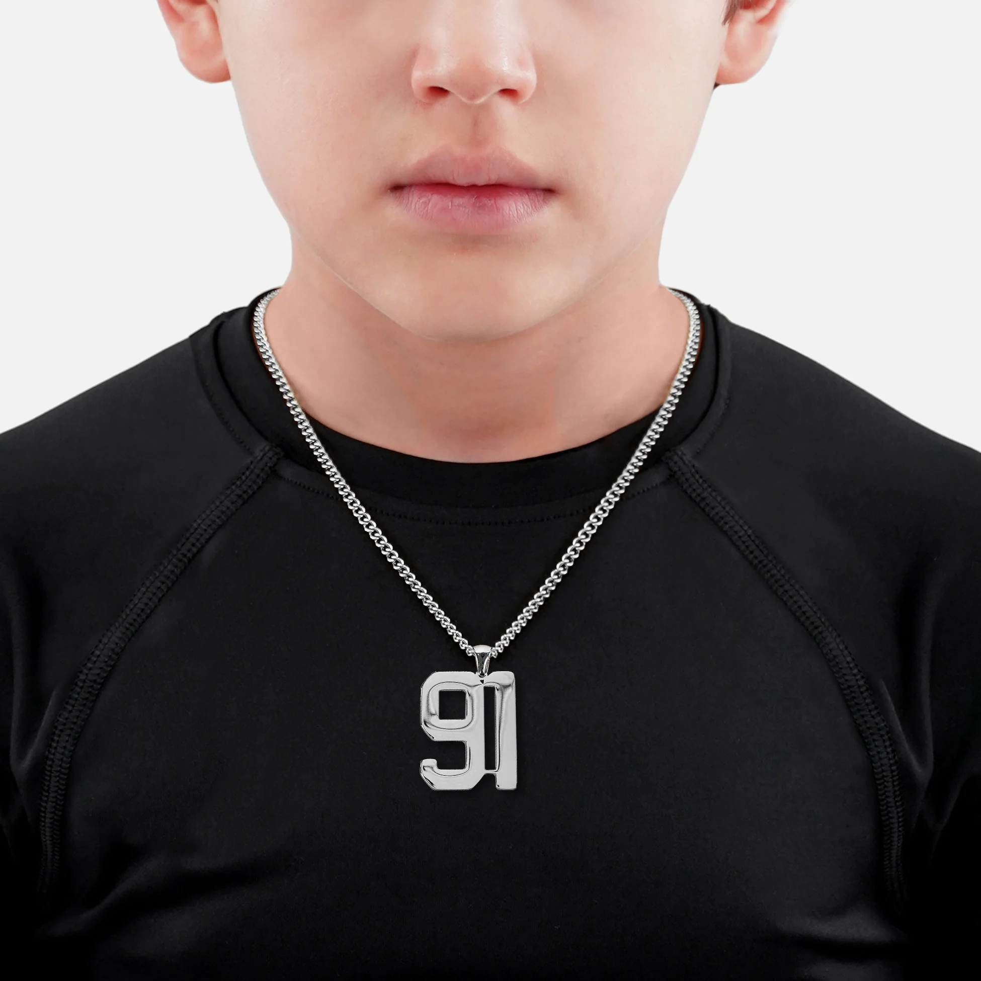 91 Number Pendant with Chain Kids Necklace - Stainless Steel - Image 2