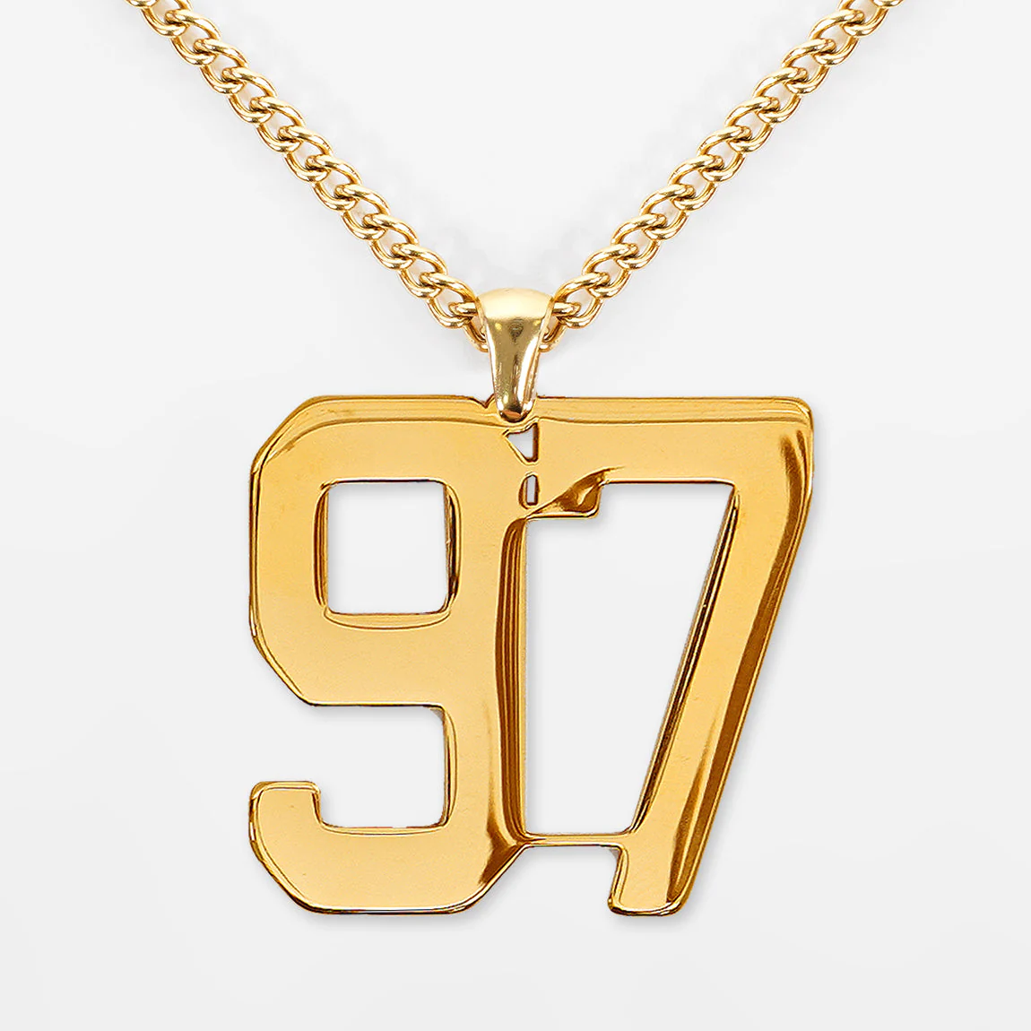 97 Number Pendant with Chain Kids Necklace - Gold Plated Stainless Steel