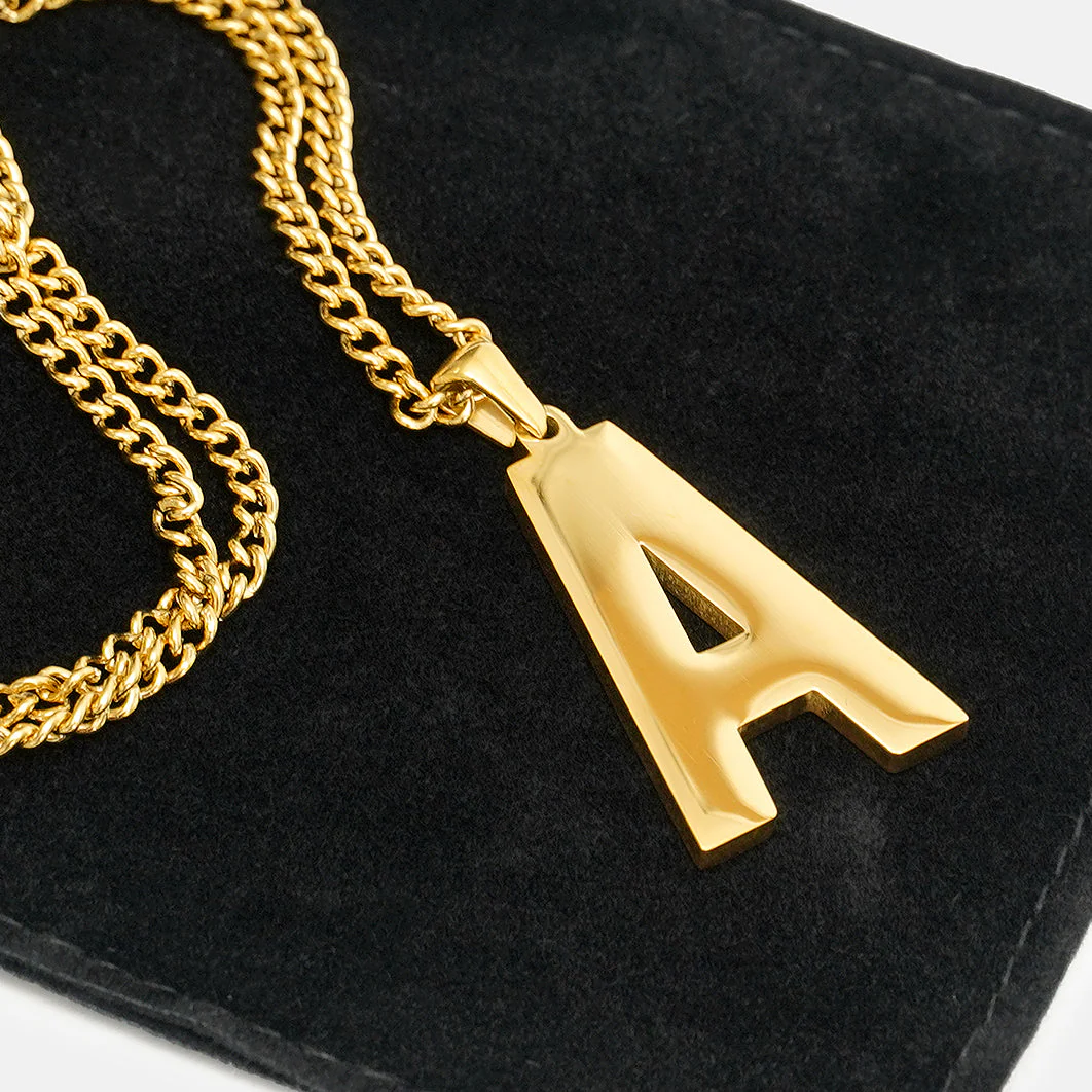 A Letter Pendant with Chain Kids Necklace - Gold Plated Stainless Steel - Image 5