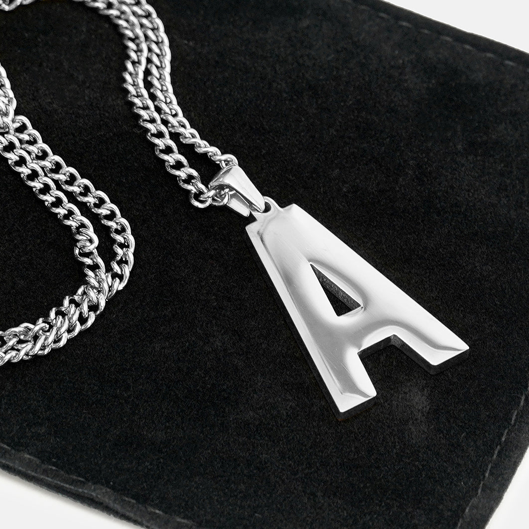 A Letter Pendant with Chain Necklace - Stainless Steel - Image 5