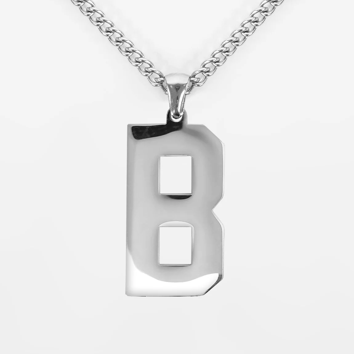 B Letter Pendant with Chain Necklace - Stainless Steel