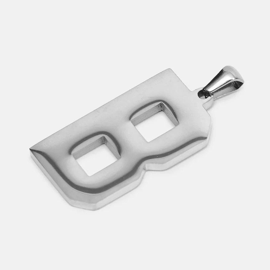 B Letter Pendant with Chain Necklace - Stainless Steel - Image 3