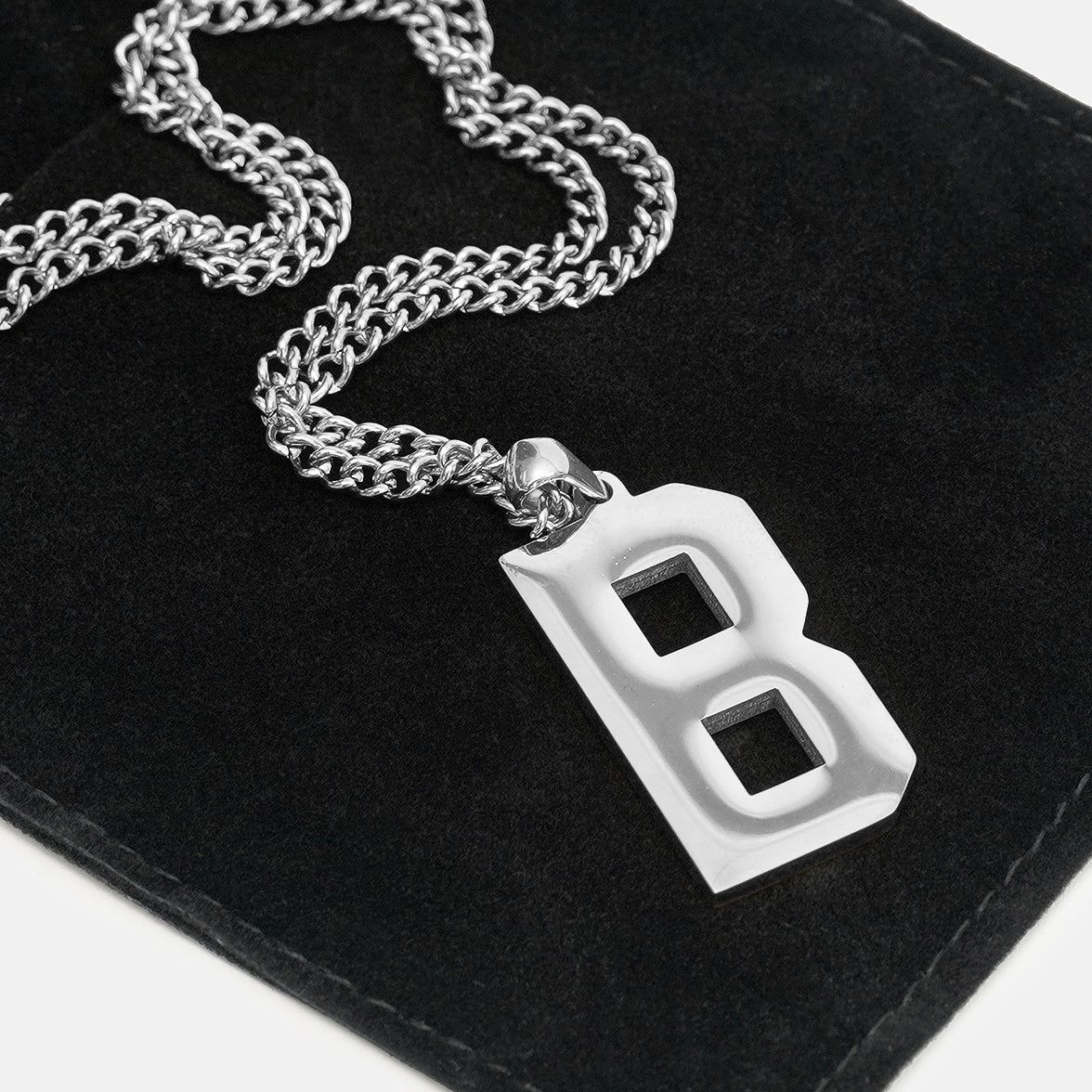 B Letter Pendant with Chain Necklace - Stainless Steel - Image 5
