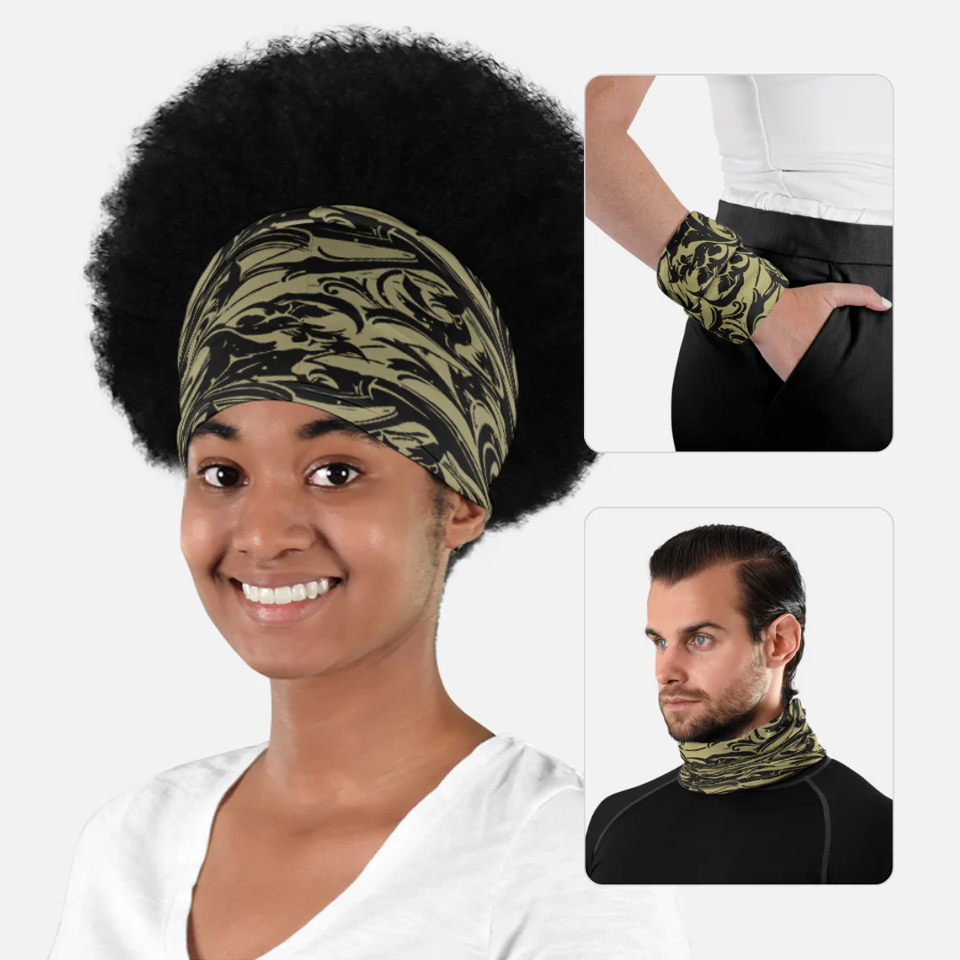 Baroque 2 Old Gold and Black Neck Gaiter - Image 3