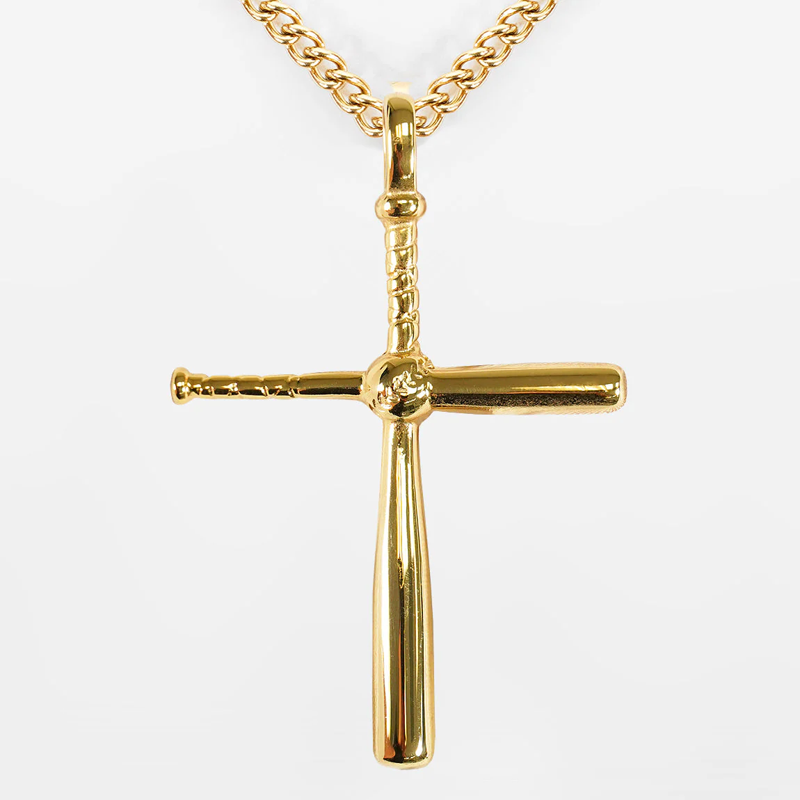 Baseball Bat Cross Pendant with Chain Kids Necklace - Gold Plated Stainless Steel