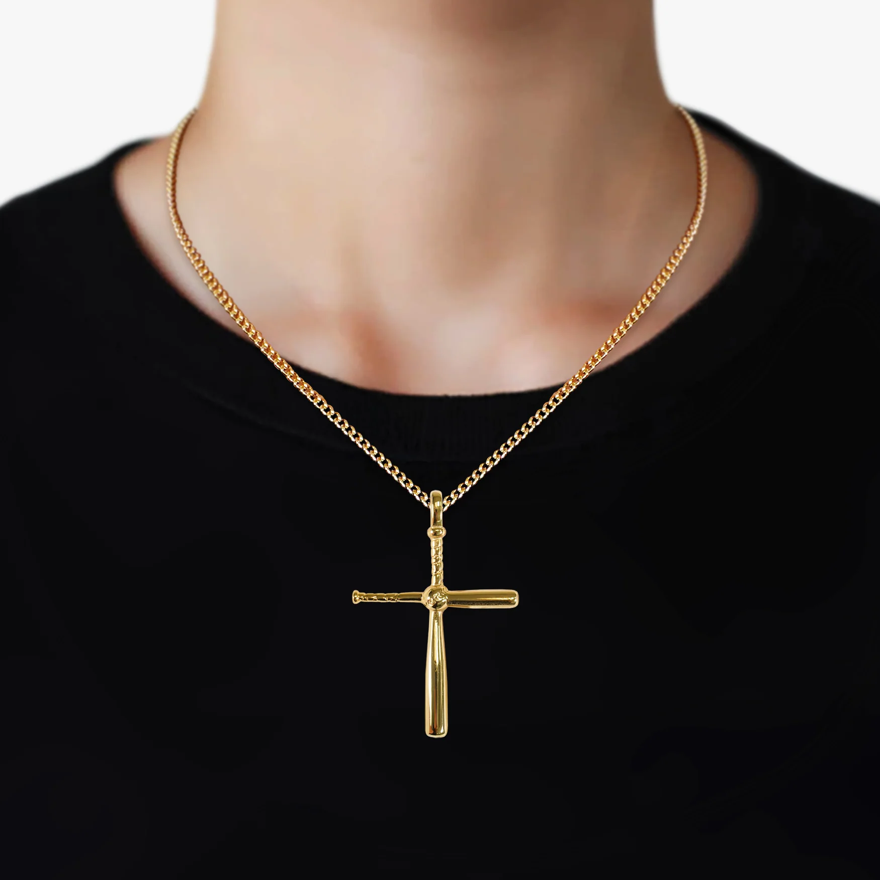 Baseball Bat Cross Pendant with Chain Necklace - Gold Plated Stainless Steel - Image 3