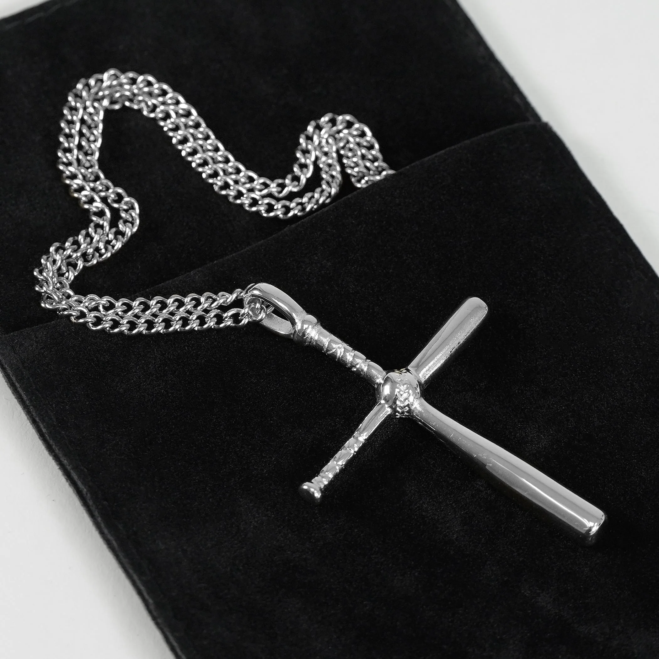 Baseball Bat Cross Pendant with Chain Kids Necklace - Stainless Steel - Image 5