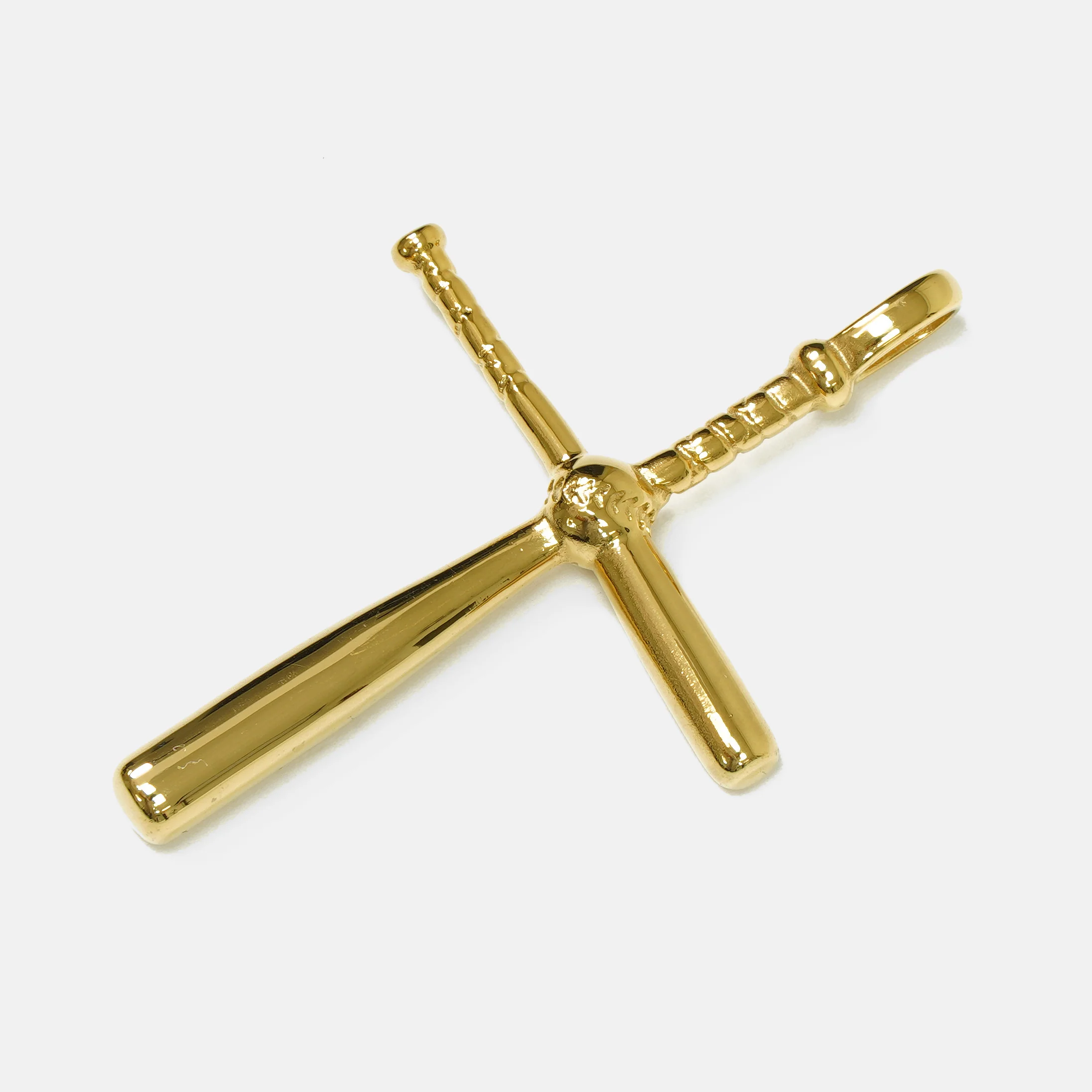 Baseball Bat Cross Pendant with Chain Necklace - Gold Plated Stainless Steel - Image 4