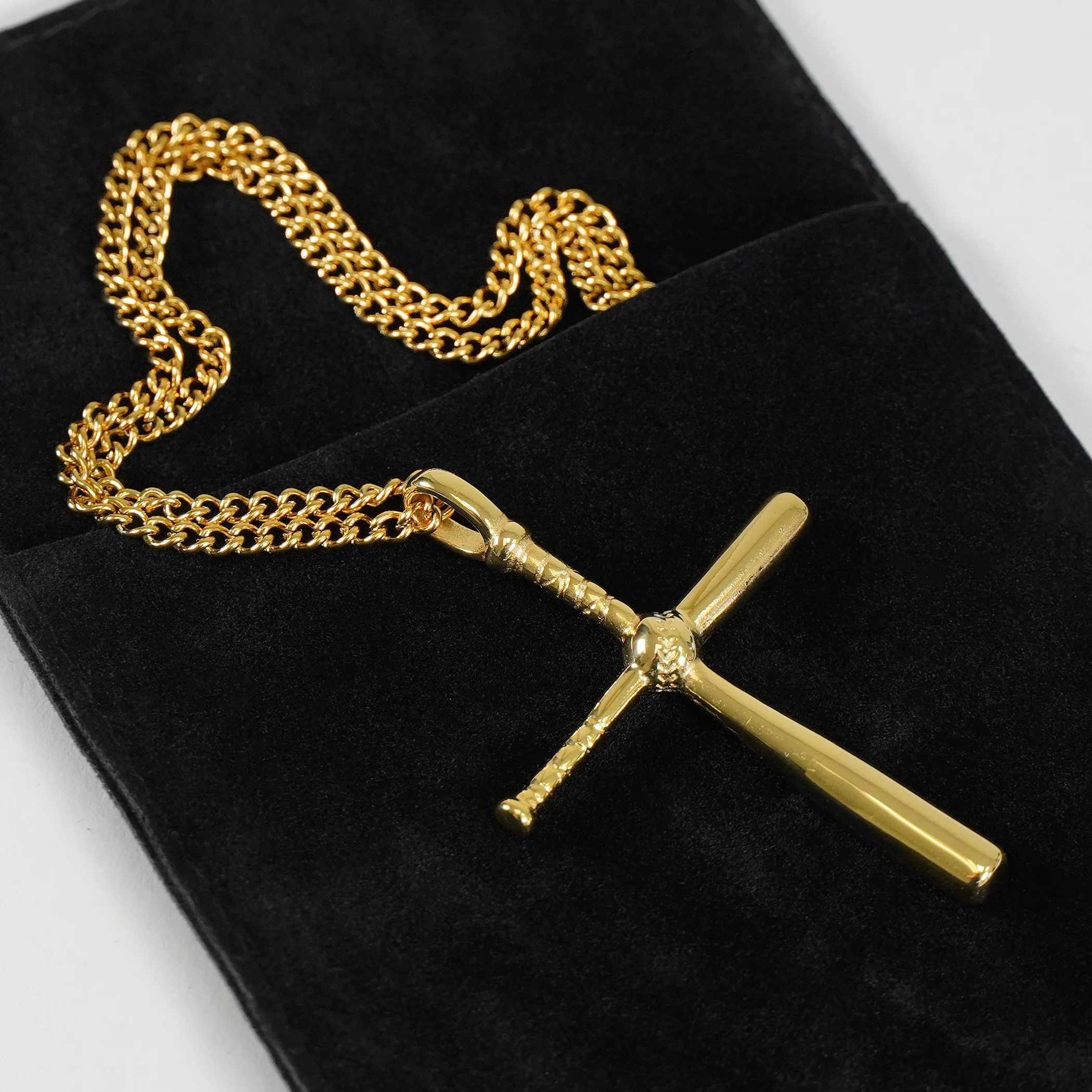 Baseball Bat Cross Pendant with Chain Necklace - Gold Plated Stainless Steel - Image 6