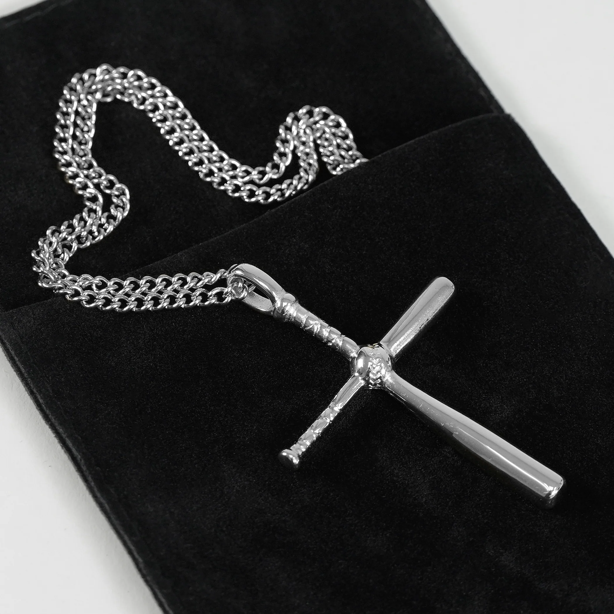 Baseball Bat Cross Pendant with Chain Necklace - Stainless Steel - Image 6