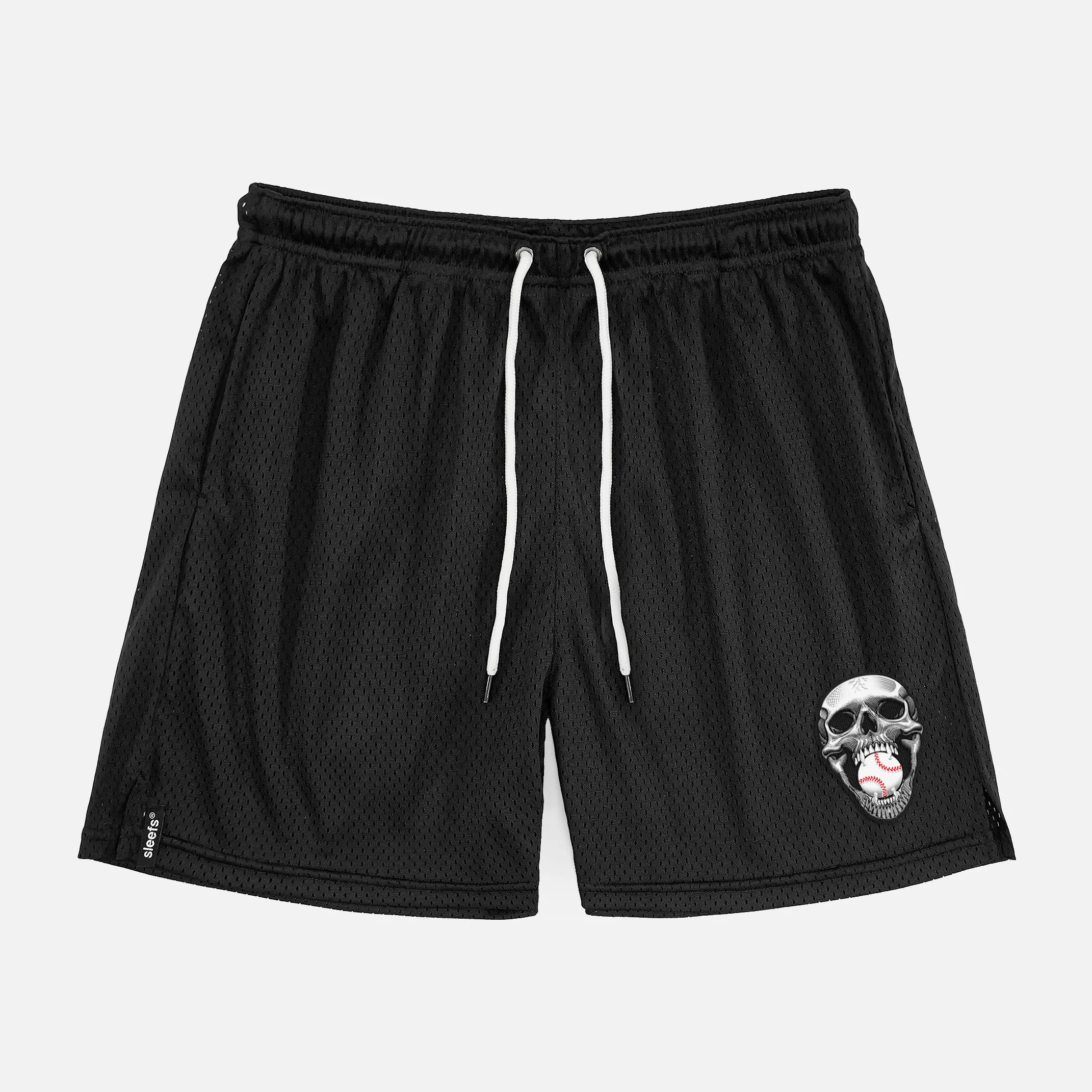 Baseball Skull Patch Black Shorts - 7" - Image 2
