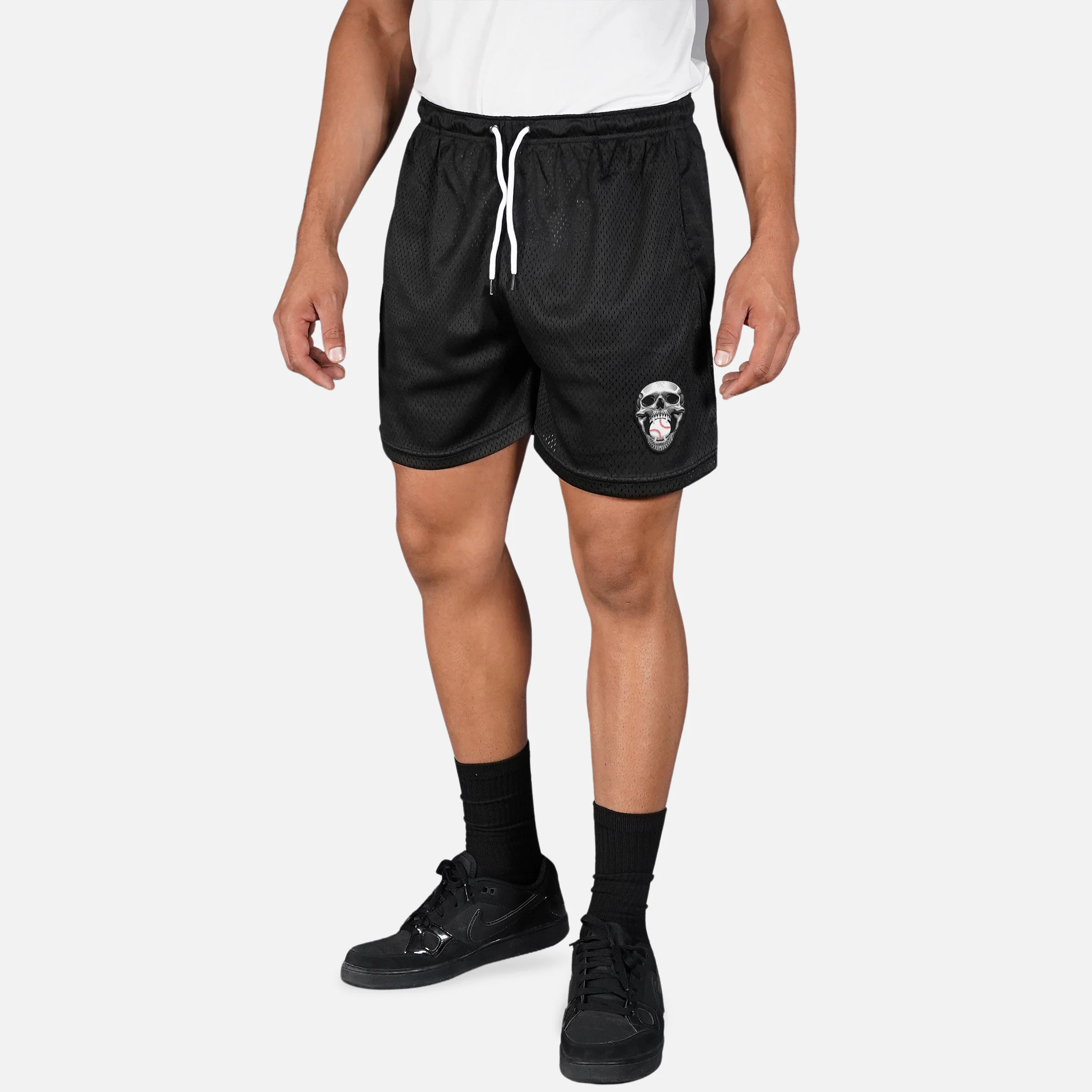 Baseball Skull Patch Black Shorts - 7" - Image 3