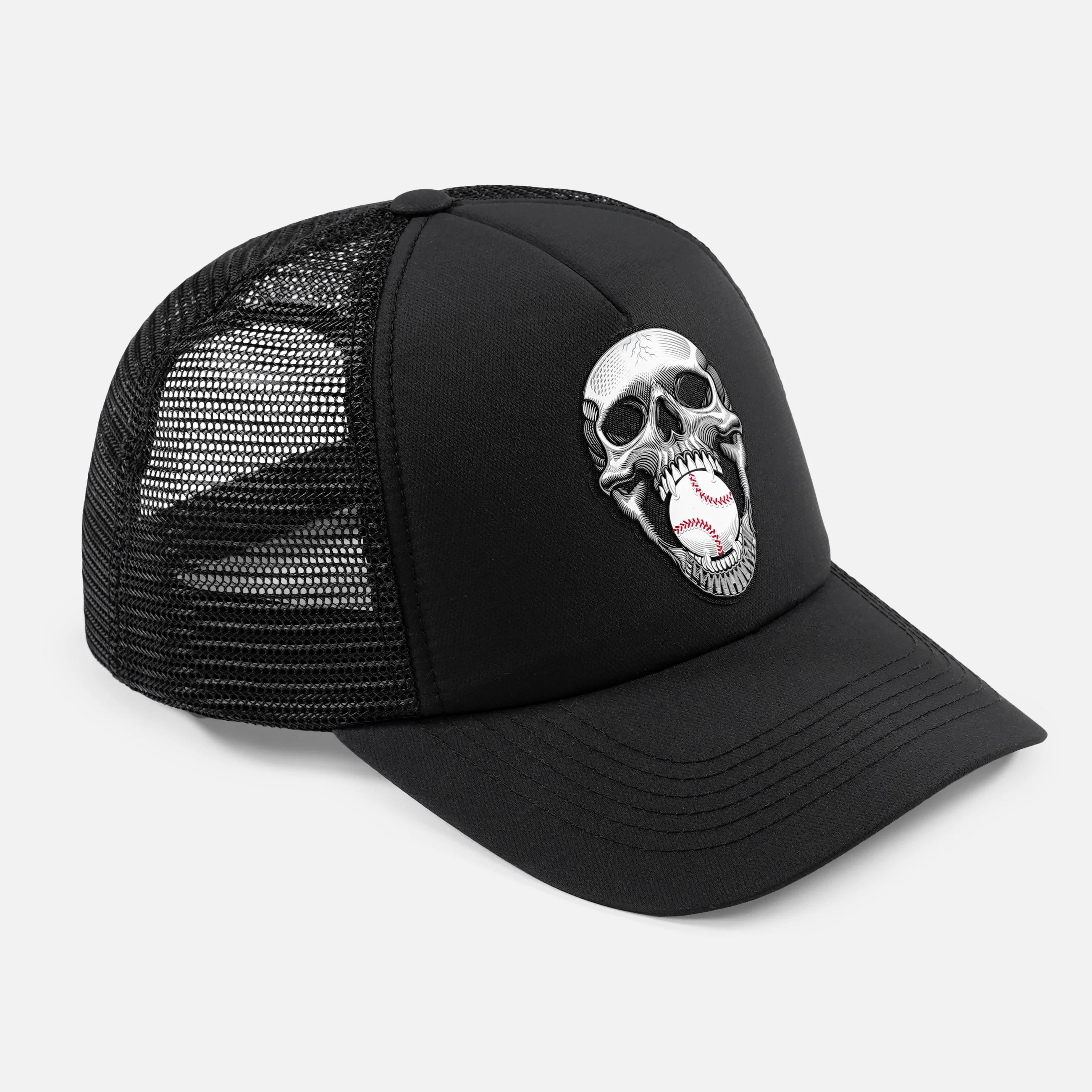 Baseball Skull Patch Trucker Hat - Image 8