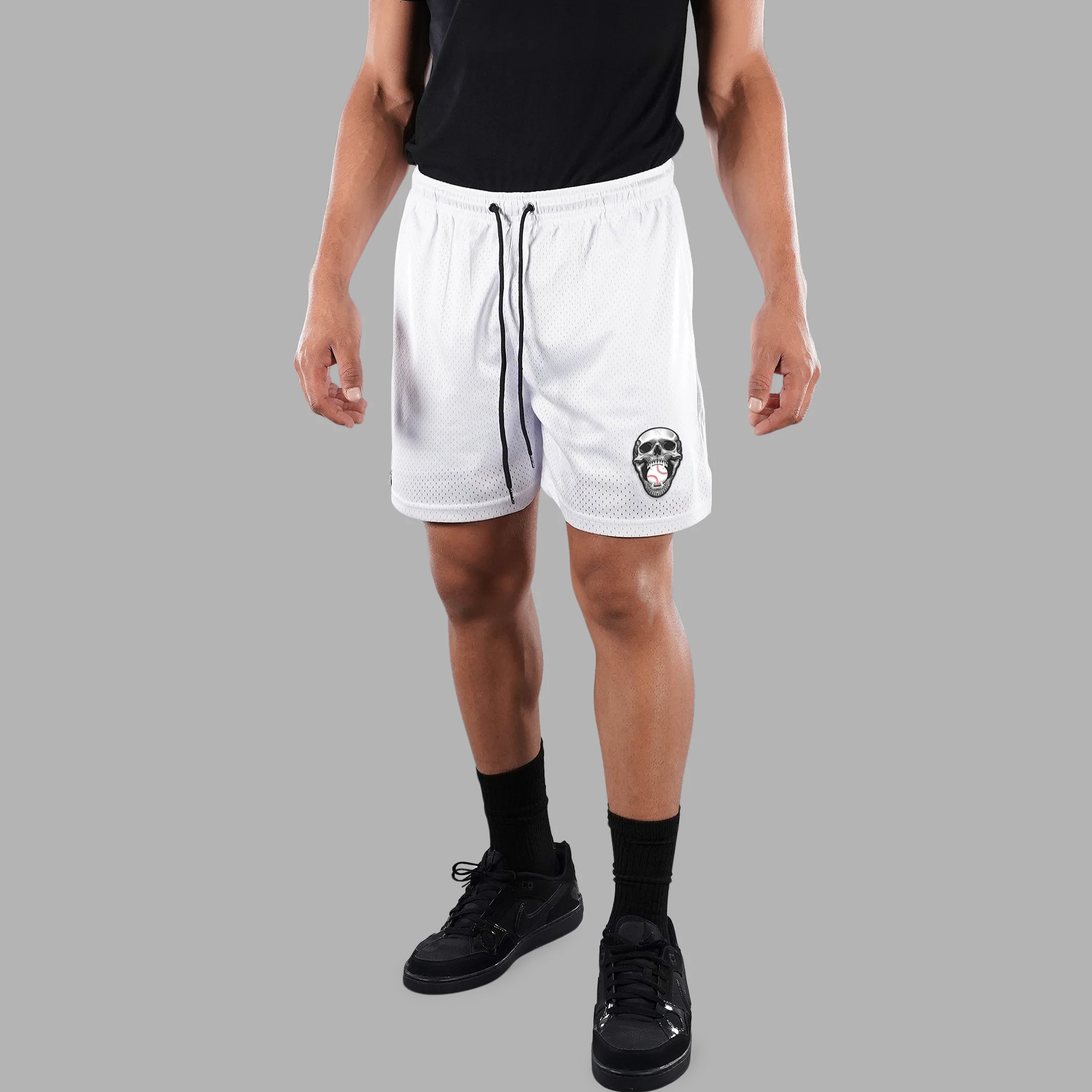 Baseball Skull Patch White Shorts - 7" - Image 3