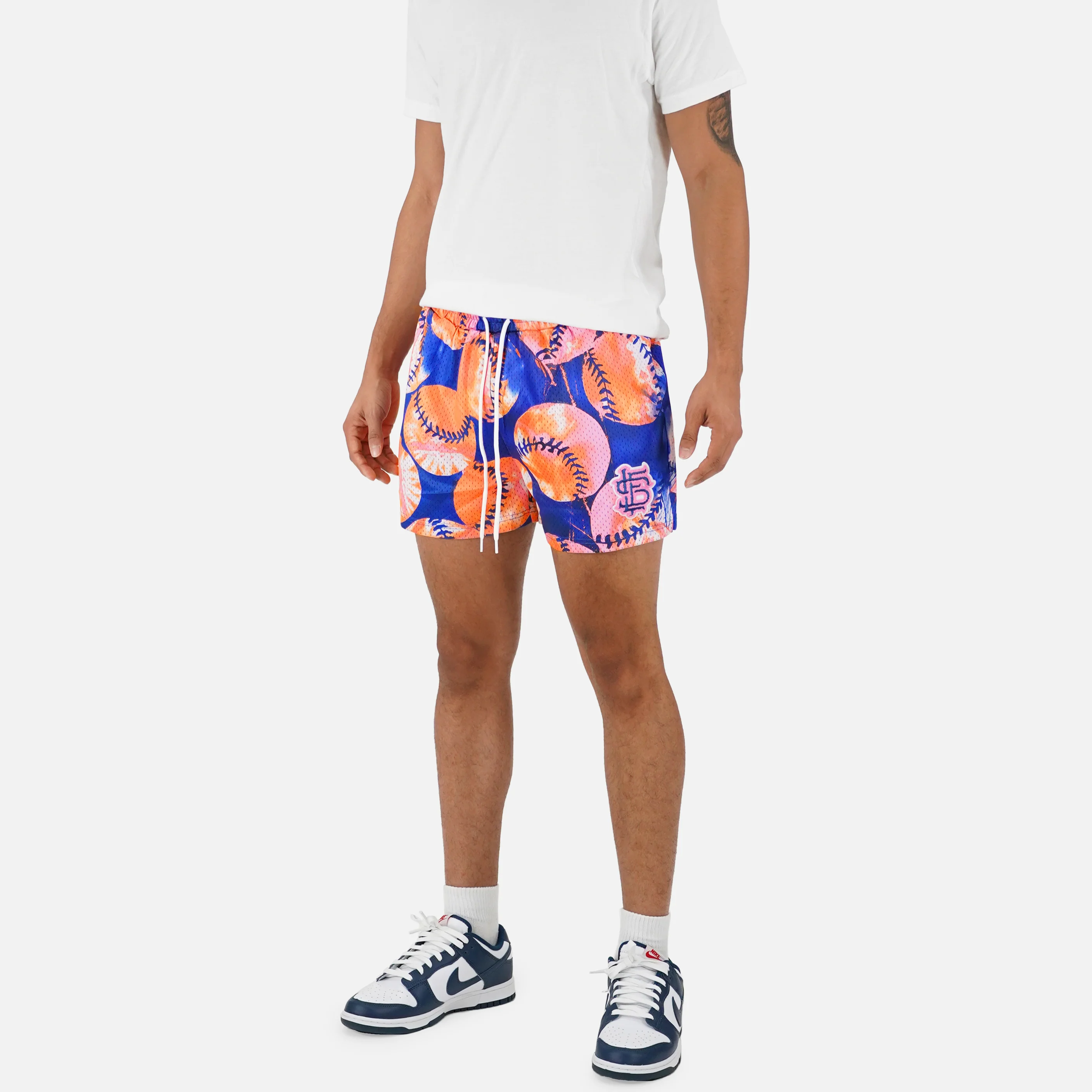 Baseball Tie Dye Navy Orange Shorts - 5" - Image 2