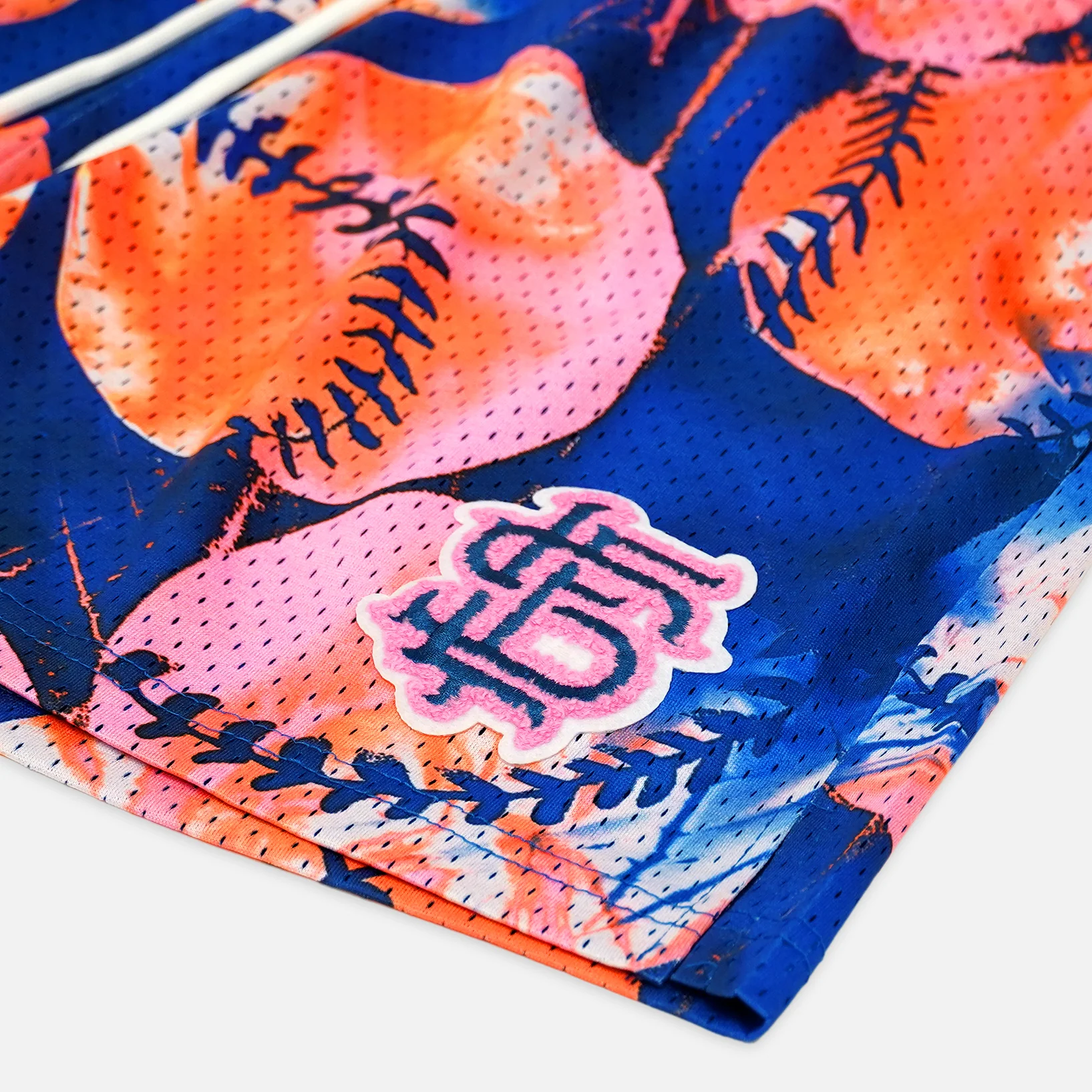 Baseball Tie Dye Navy Orange Shorts - 5" - Image 3