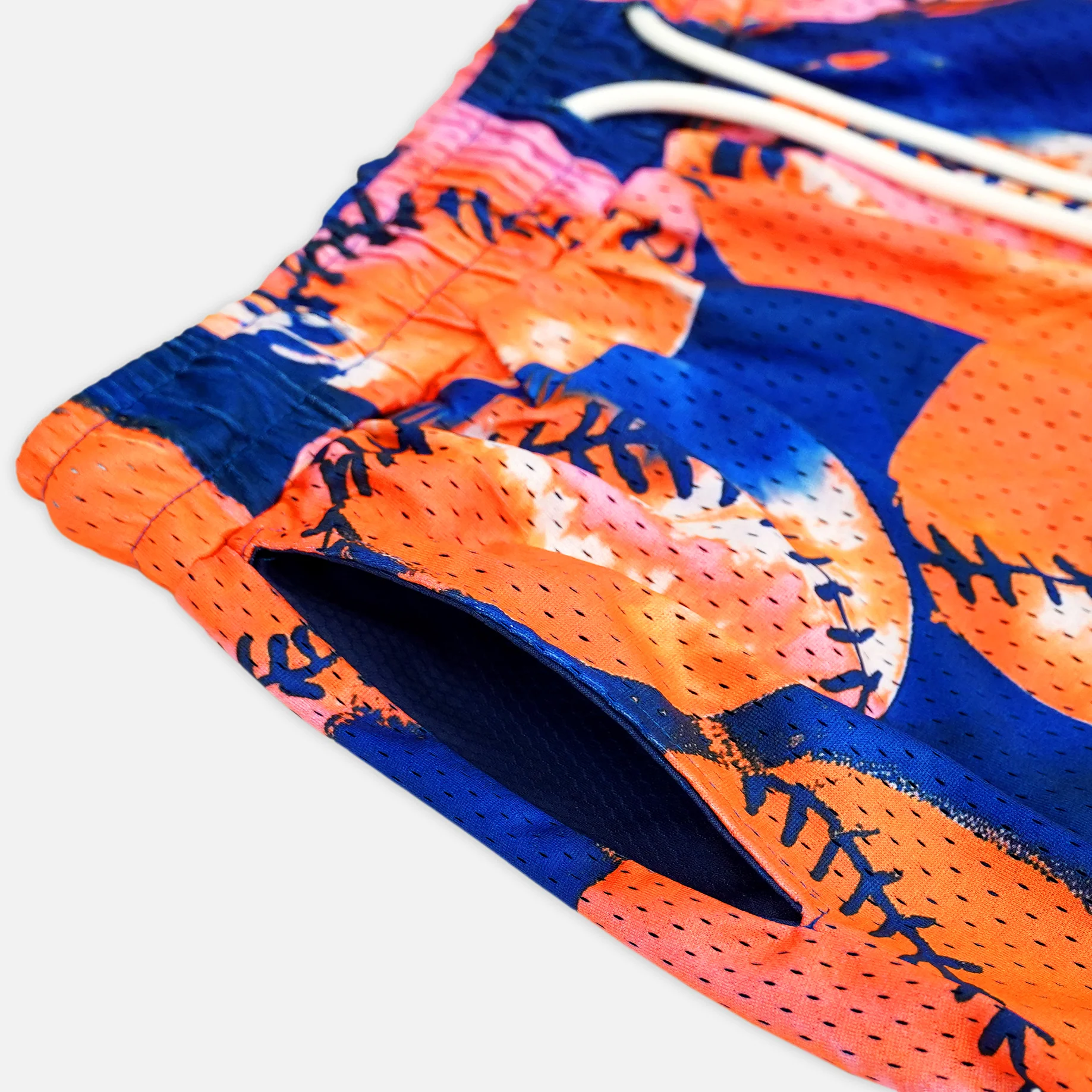 Baseball Tie Dye Navy Orange Shorts - 5" - Image 4