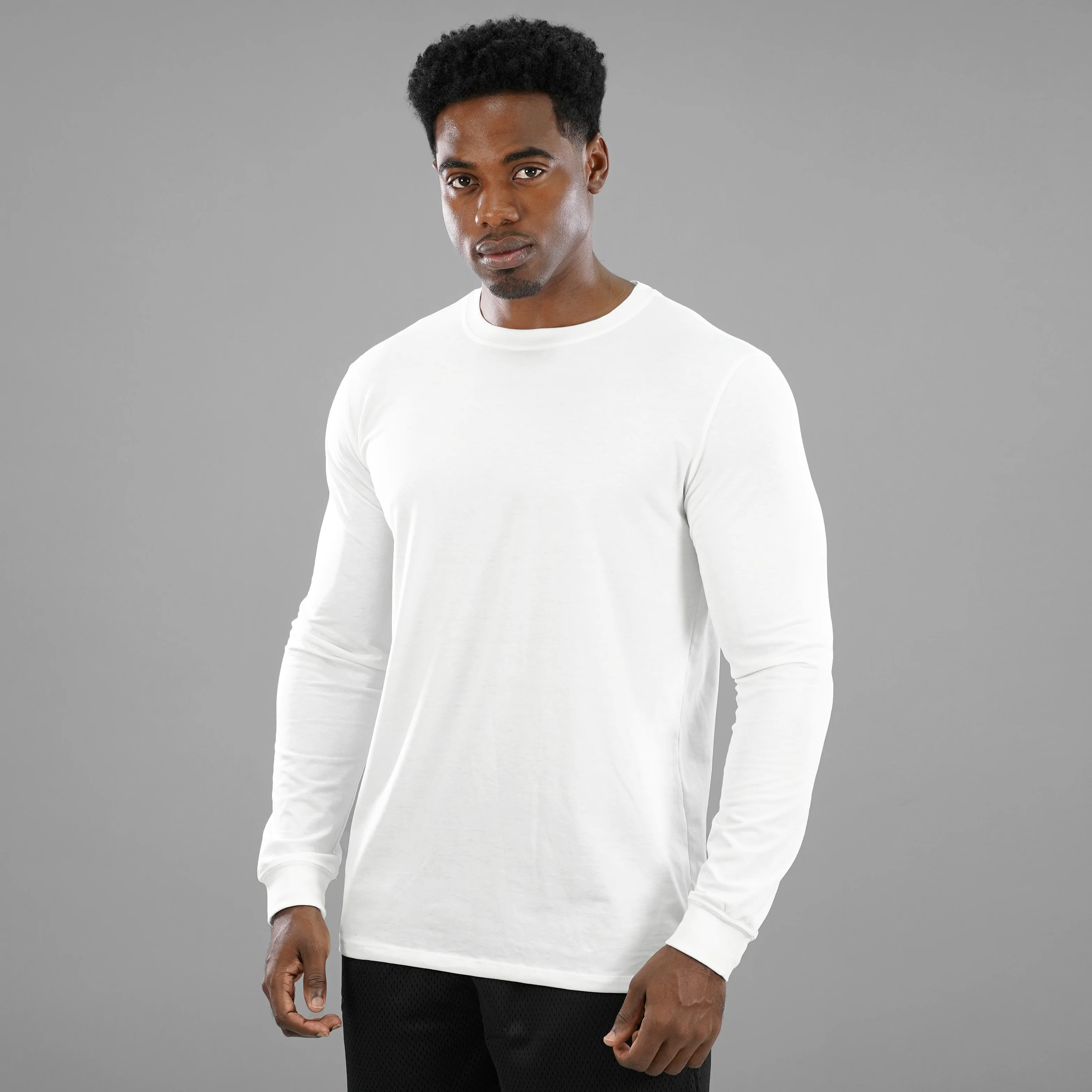 White Dry Fit Cotton/Poly Long Sleeve Tee - Image 4