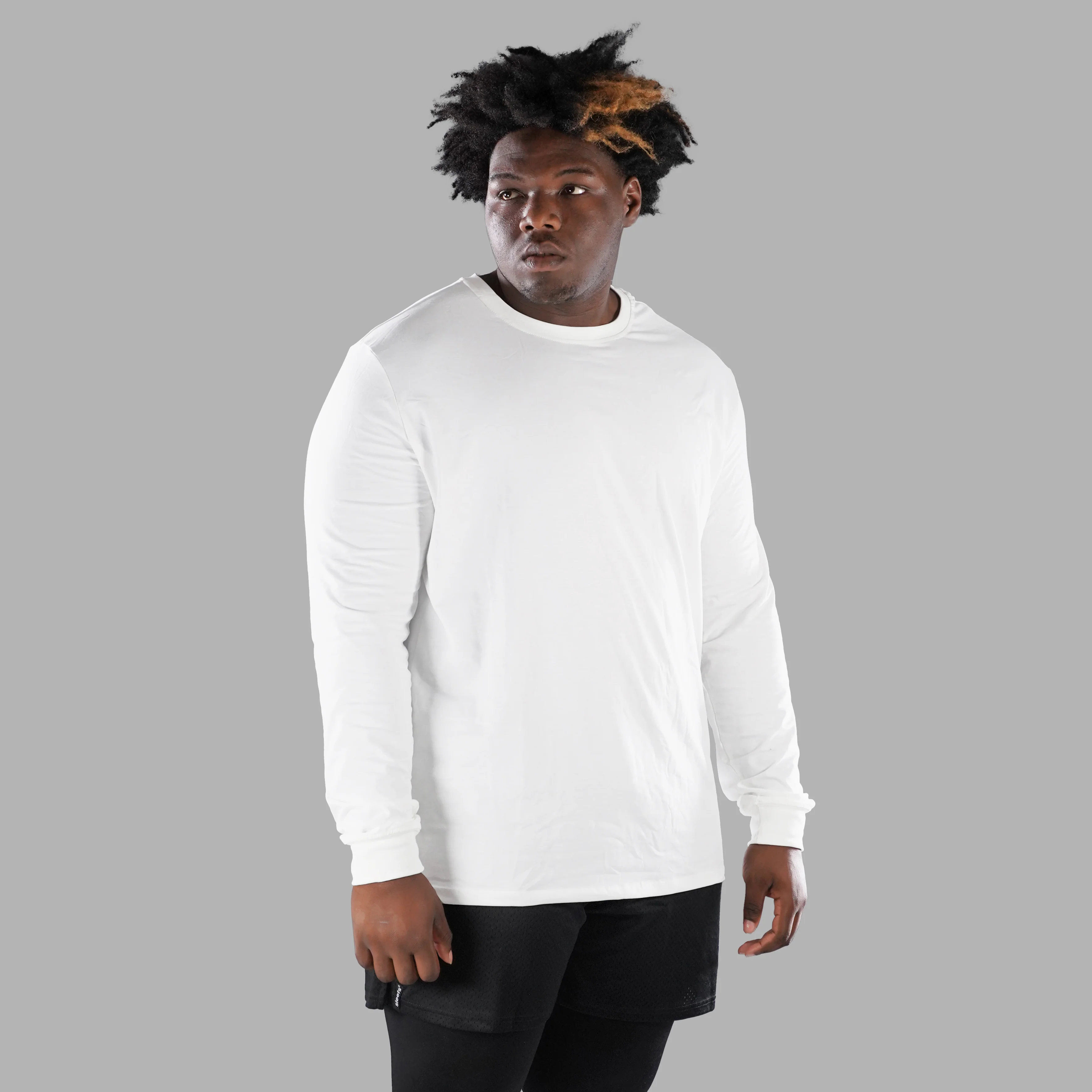 White Dry Fit Cotton/Poly Long Sleeve Tee - Big