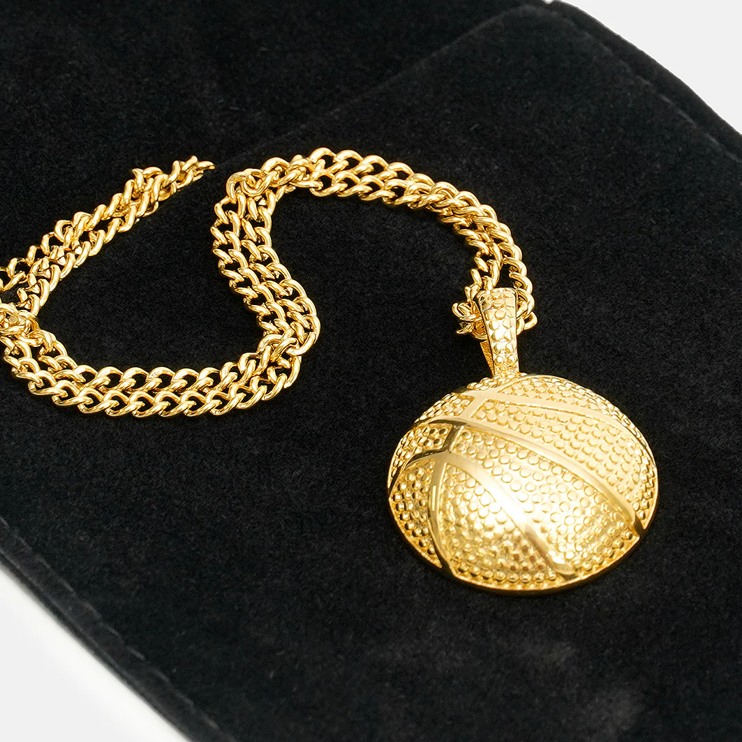 Basketball Pendant with Chain Necklace - Gold Plated Stainless Steel - Image 5
