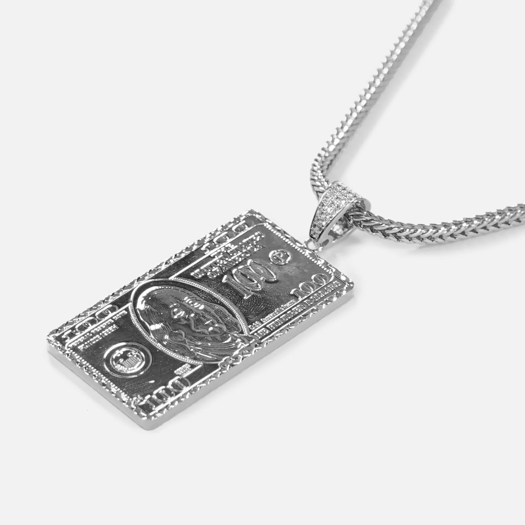 Big Money Benjamin 2" Pendant with Chain Necklace - Stainless Steel