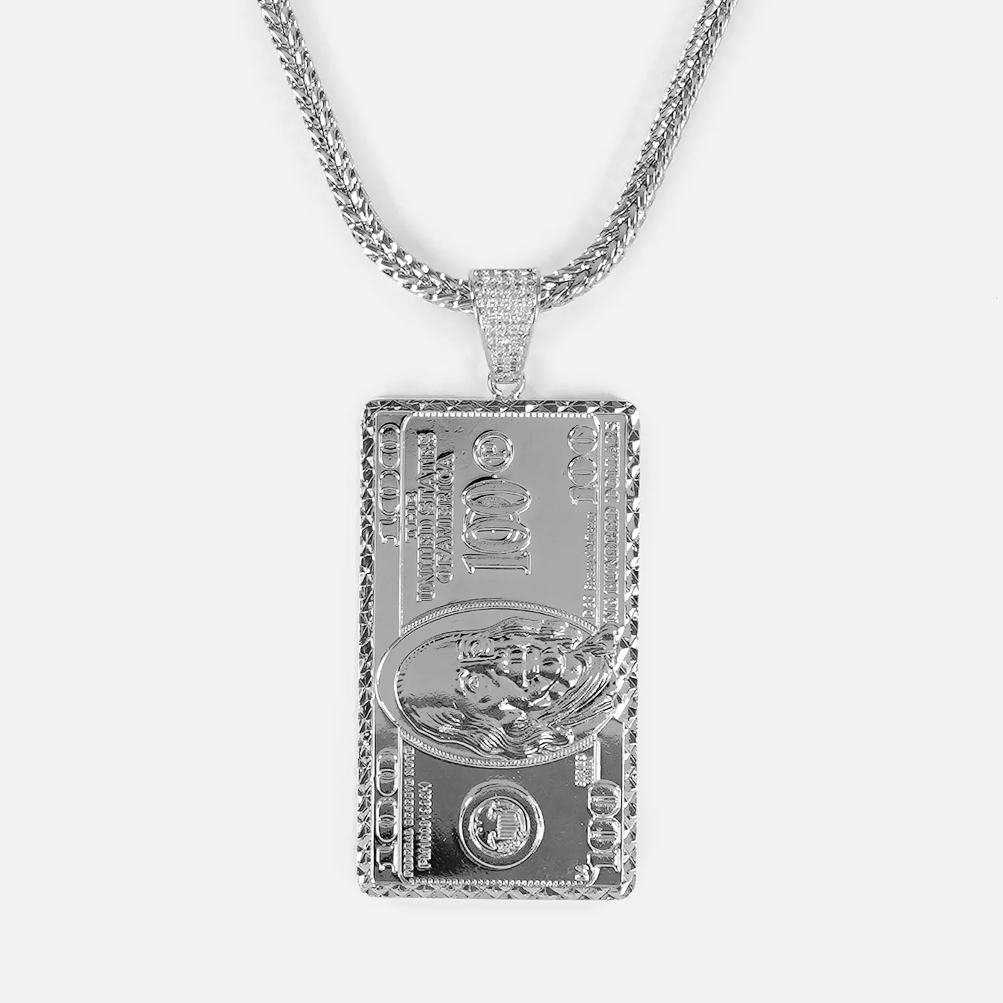 Big Money Benjamin 2" Pendant with Chain Necklace - Stainless Steel - Image 2