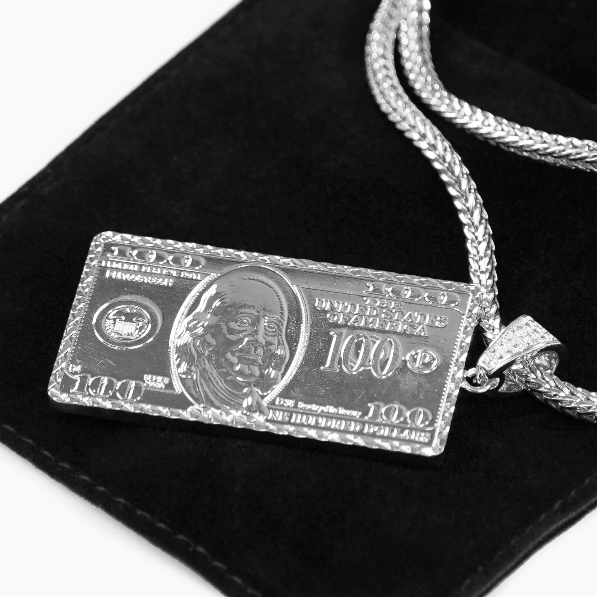 Big Money Benjamin 2" Pendant with Chain Necklace - Stainless Steel - Image 5