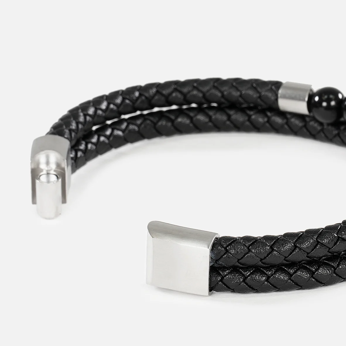 Black 5 Beads Leather Bracelet - Image 5